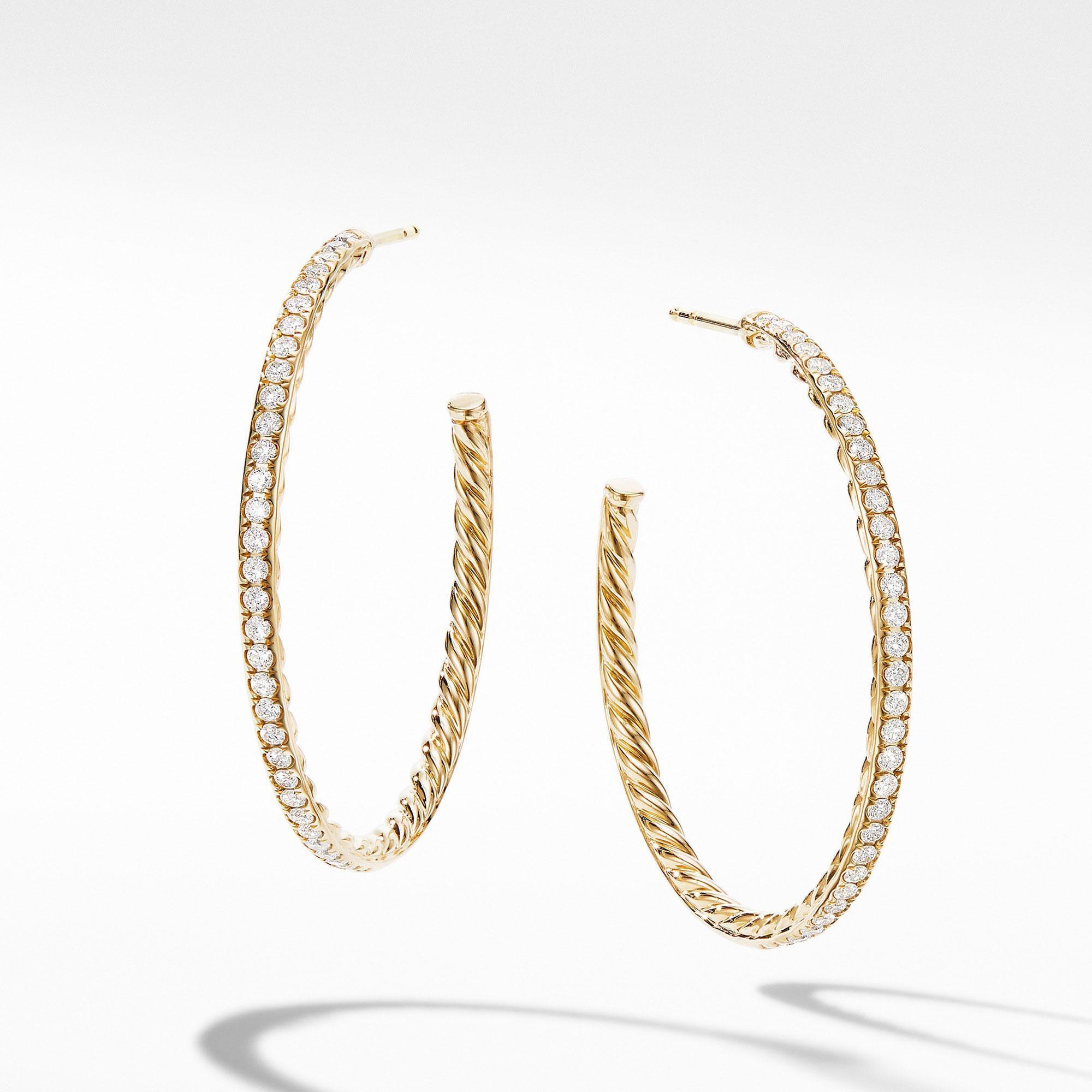David Yurman Medium Hoop Earrings in 18k Yellow Gold with Pave Di