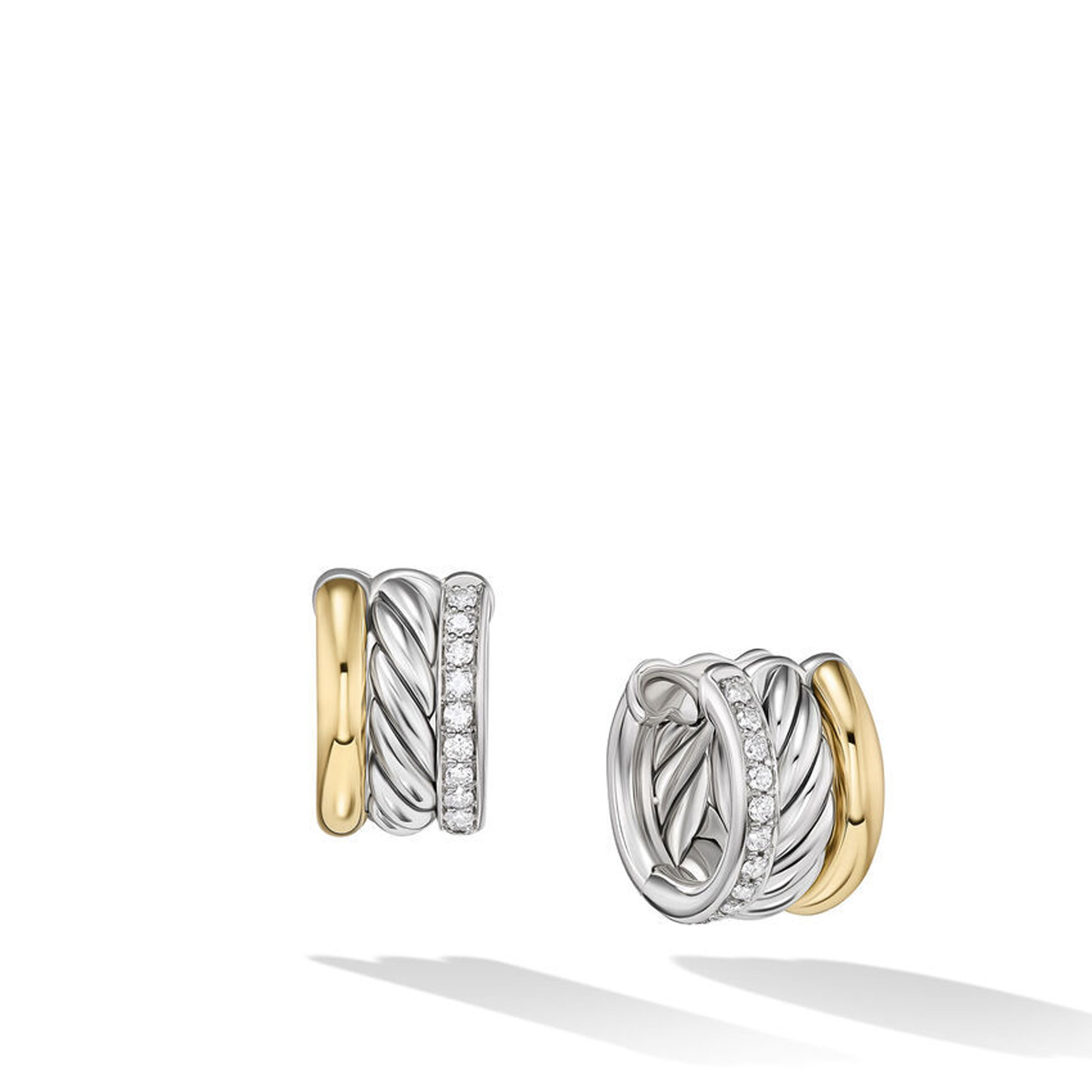 David Yurman Mercer Huggie Hoop Earrings in Sterling Silver with 18K Yellow Gold and Pave Diamonds