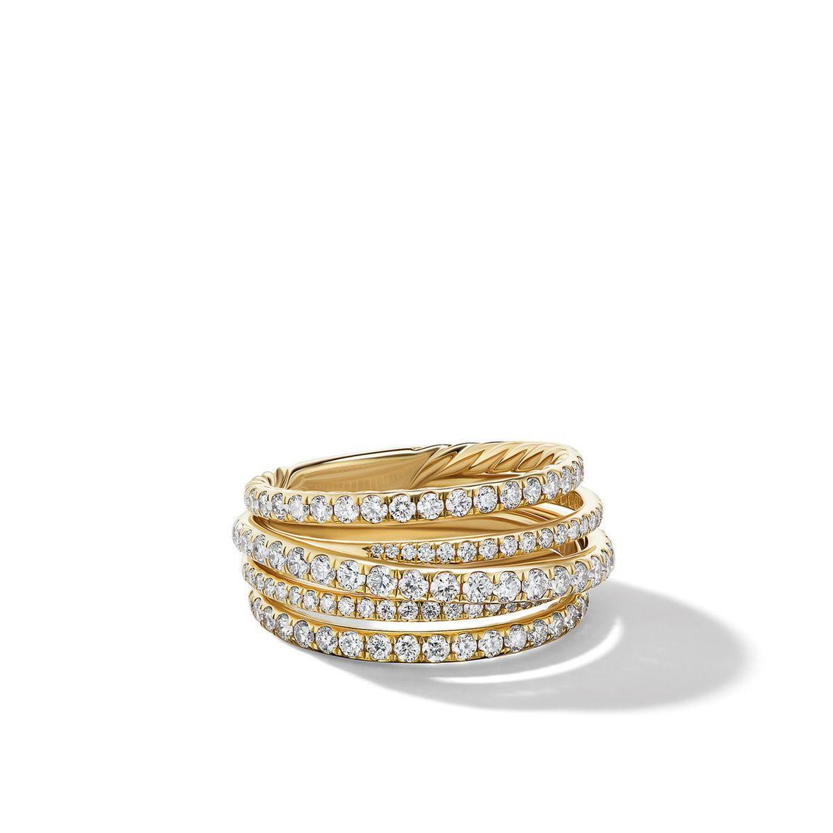 David Yurman Pave Crossover Ring in 18K Yellow Gold with Diamonds - Size 6