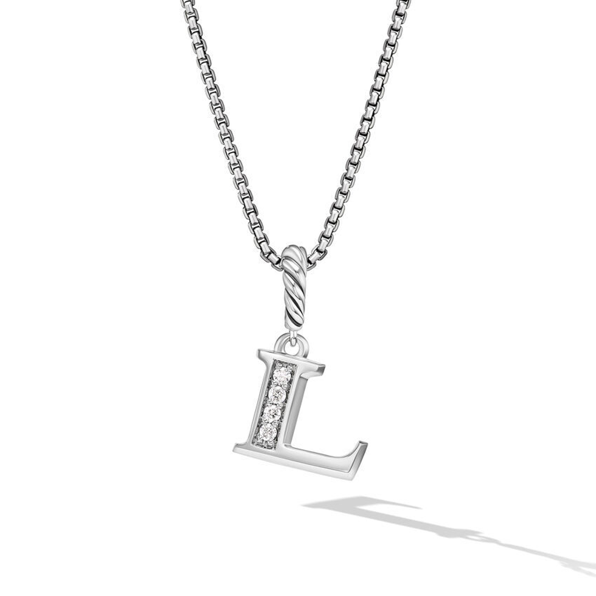 David Yurman Pave Initial Pendant Necklace in Sterling Silver with Diamond L