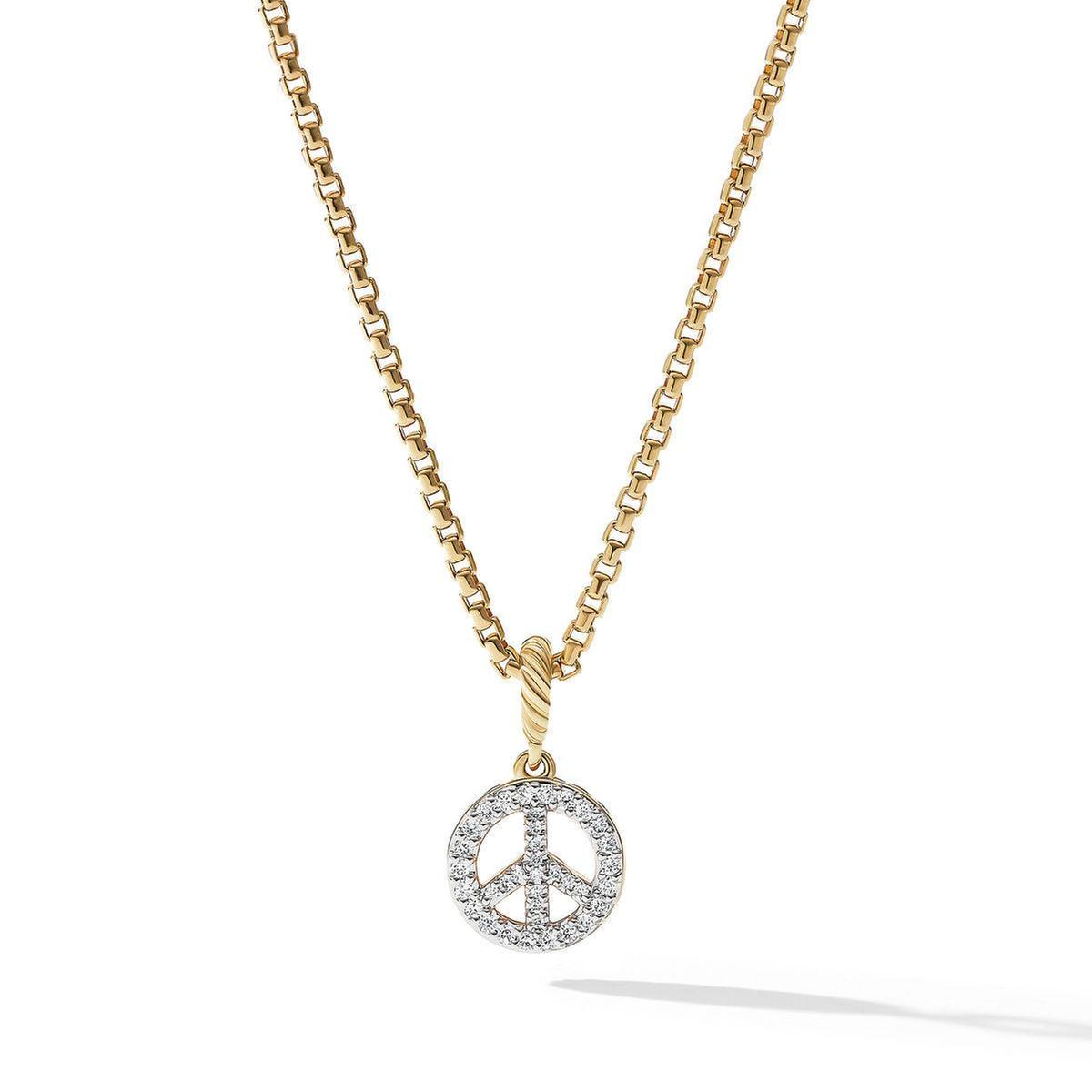 David Yurman Peace Sign Amulet in 18K Yellow Gold with Pave Diamo