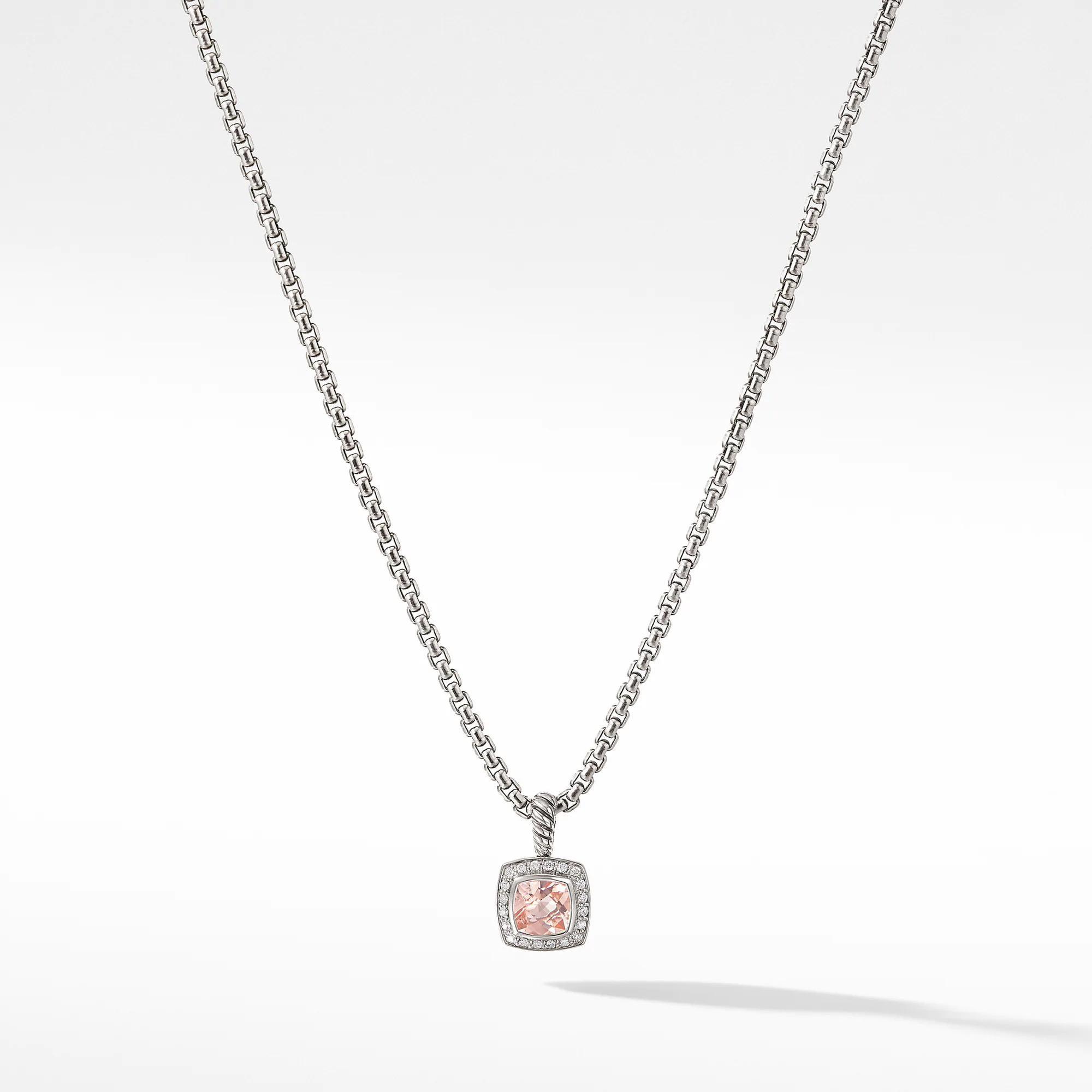David Yurman Petite Albion Pendant Necklace with Morganite and Di