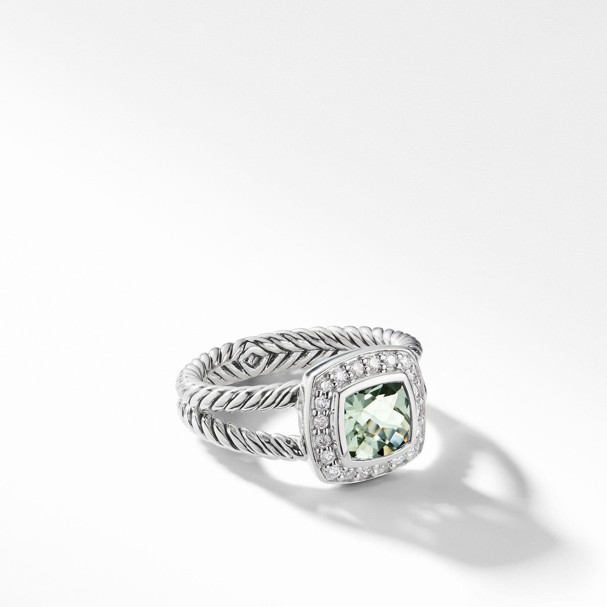 David Yurman Petite Albion Ring with Prasiolite and Diamonds - Size 6.5