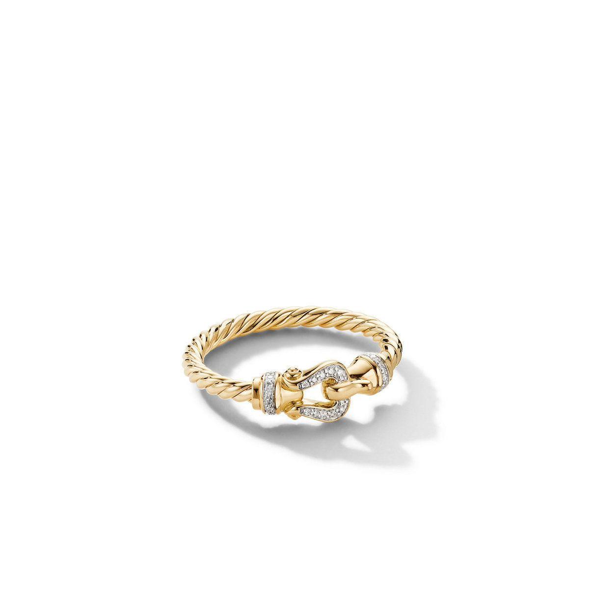 David Yurman Petite Buckle Ring in 18K Yellow Gold with Diamonds | Size 9.5