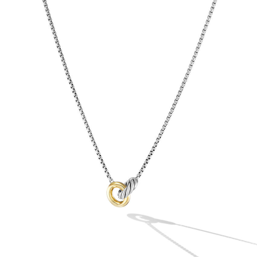 David Yurman Petite Cable Linked Necklace in Sterling Silver with 14K Yellow Gold 15mm