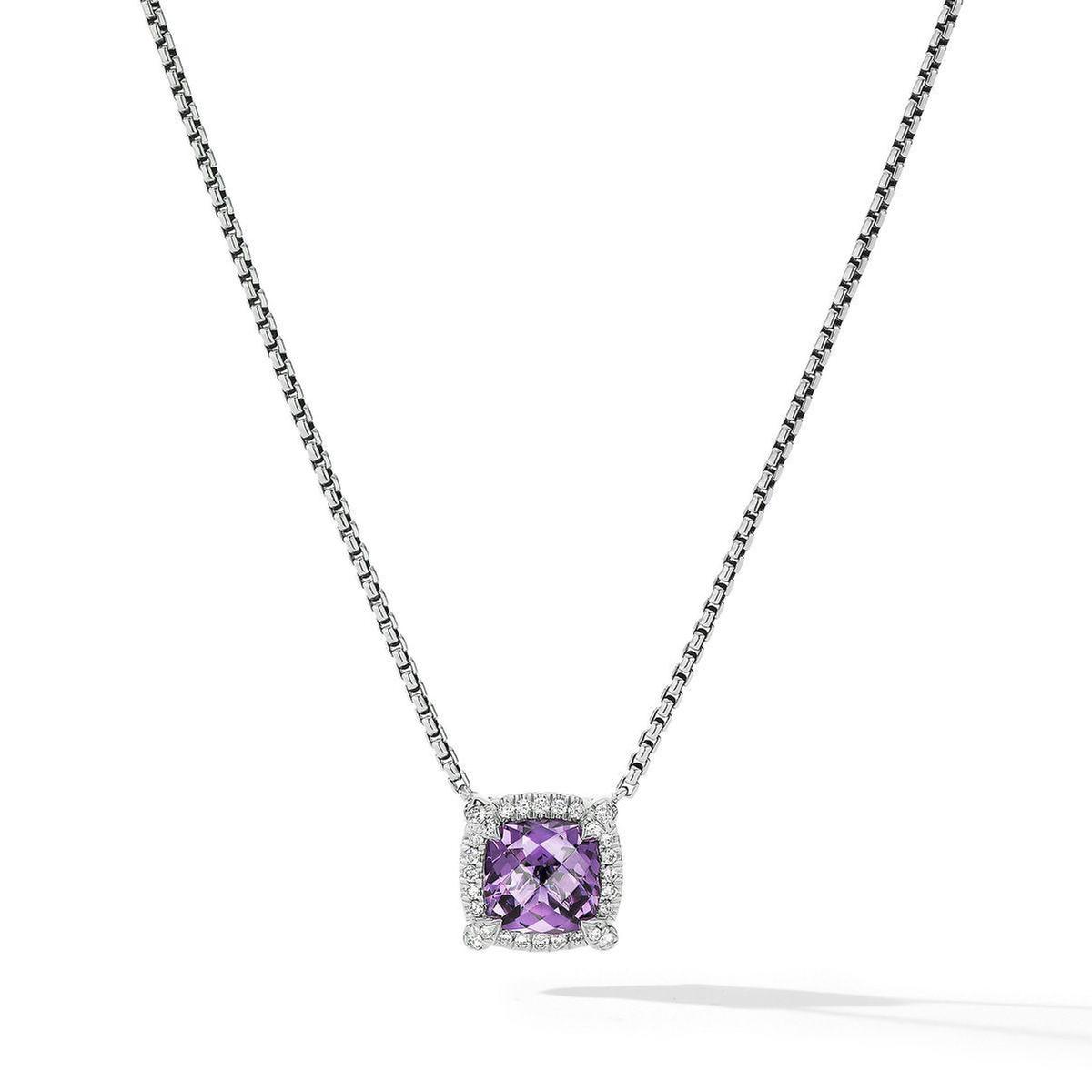 David Yurman Petite Chatelaine Pave Bezel Pendant Necklace with A