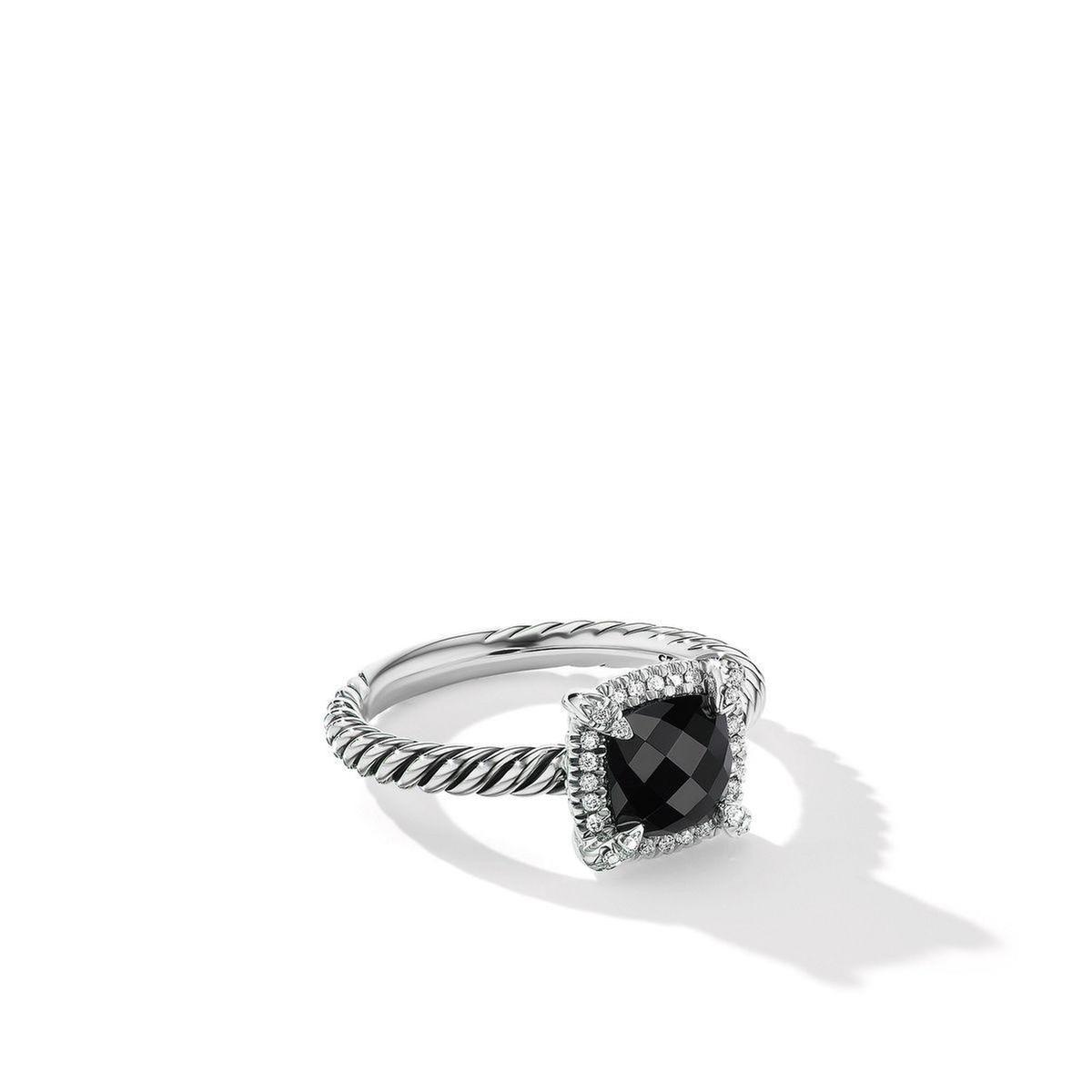 David Yurman Petite Chatelaine Pave Bezel Ring with Black Onyx an