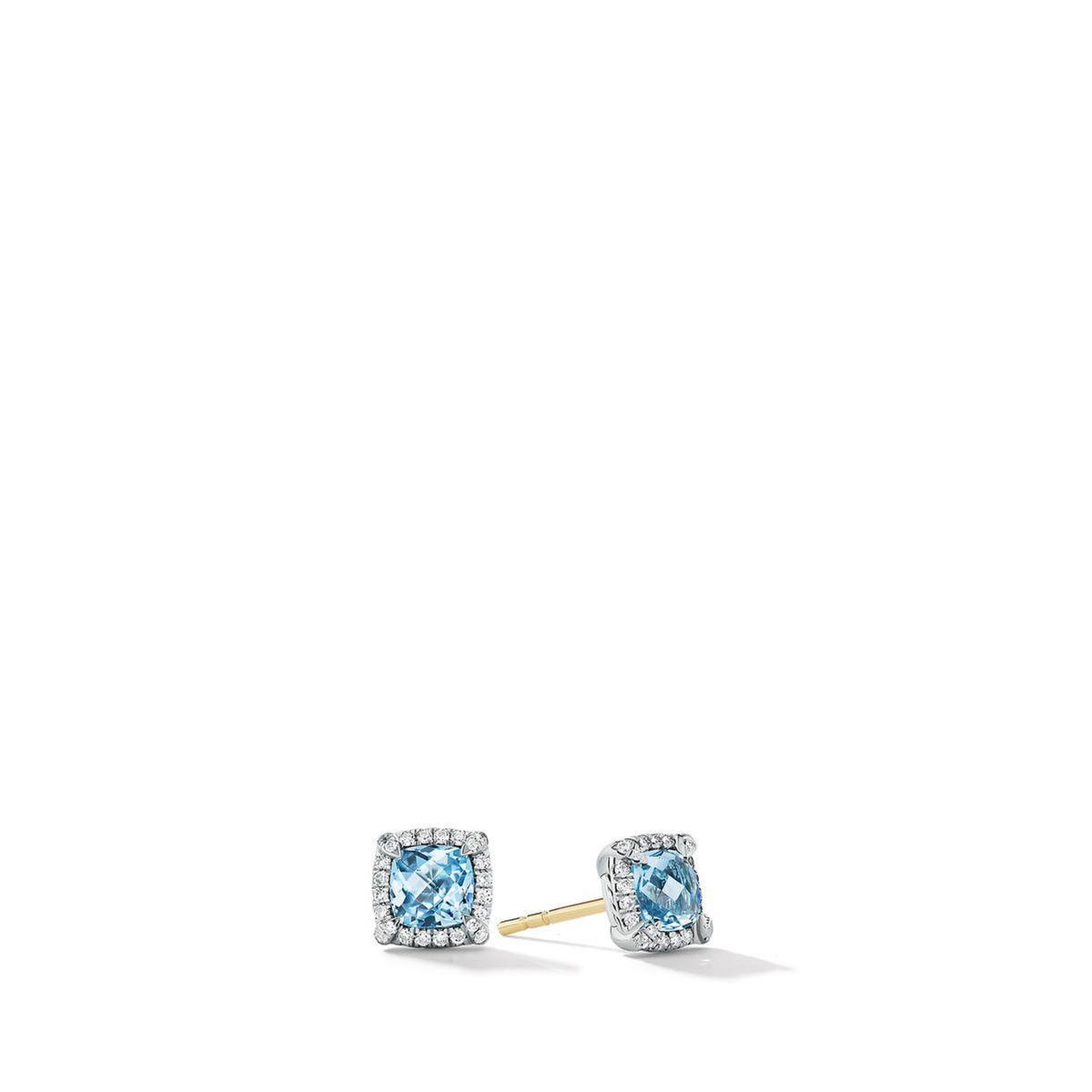 David Yurman Petite Chatelaine Pave Bezel Stud Earrings with Blue