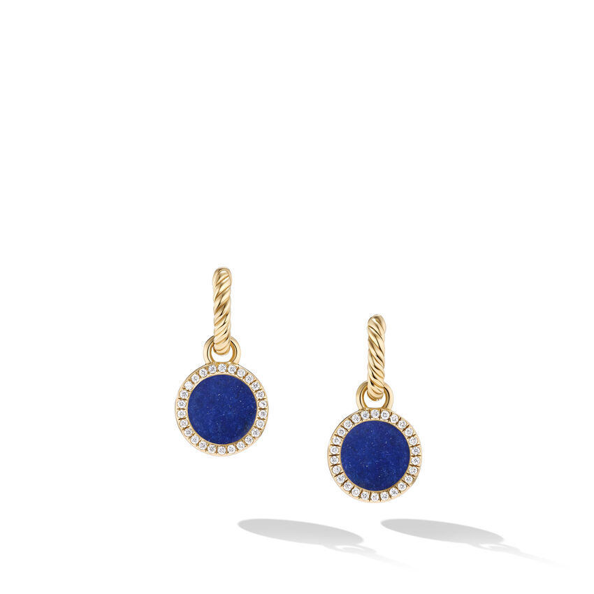 David Yurman Petite DY Elements Drop Earrings in 18K Yellow Gold with Lapis and Pave Diamonds