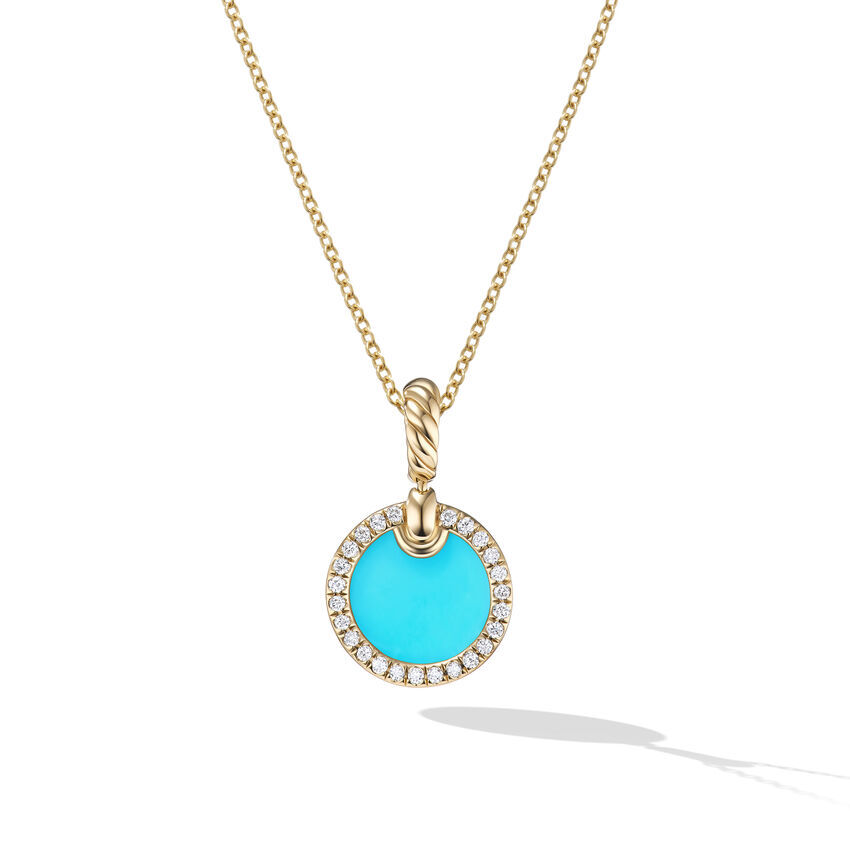 David Yurman Petite DY Elements Pendant Necklace in 18K Yellow Gold with Turquoise and Pave Diamonds -  N17657D88DTQDI18
