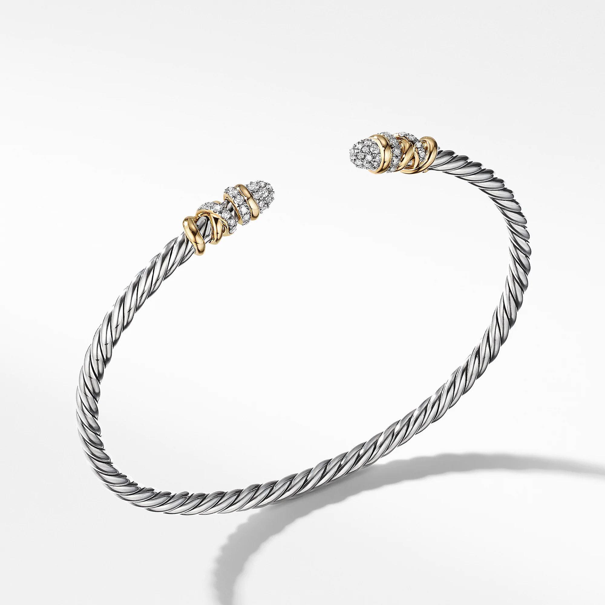 David Yurman Petite Helena Bracelet with Diamonds and 18k Yellow Gold