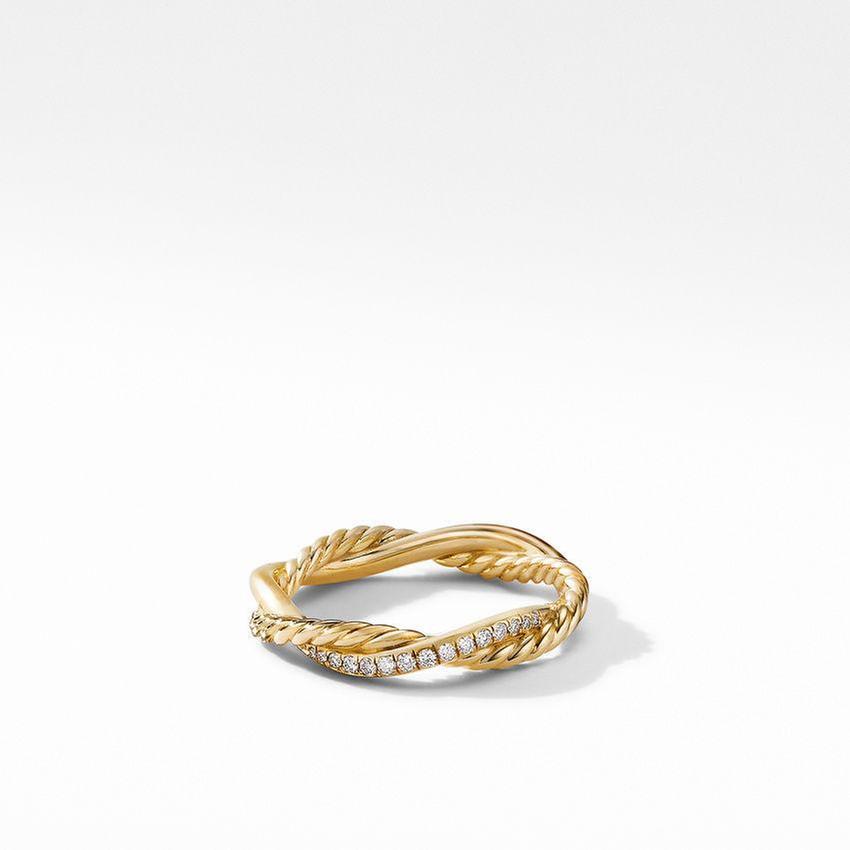 David Yurman Petite Infinity Twisted Ring in 18k Yellow Gold with Pave Diamonds - Size 7
