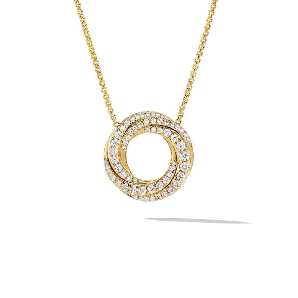Men's David Yurman Petite Pave Crossover Pendant Necklace in 18K 