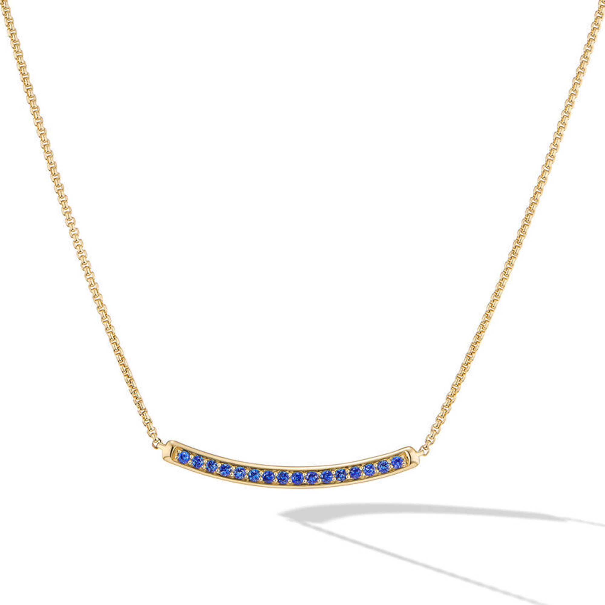 David Yurman Petite Pave Bar Necklace in 18K Yellow Gold with Blue Sapphires 1.25mm