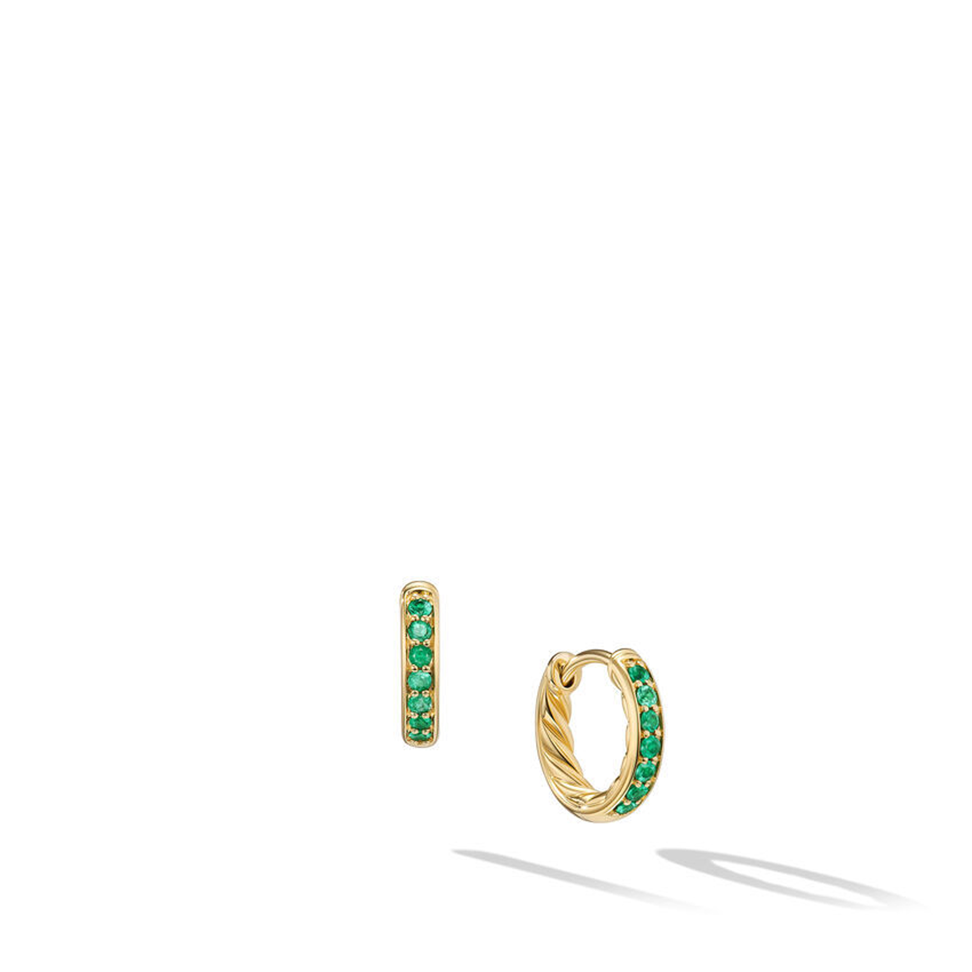 David Yurman Petite Pave Huggie Hoop Earrings in 18K Yellow Gold with Emeralds 12mm 1550$