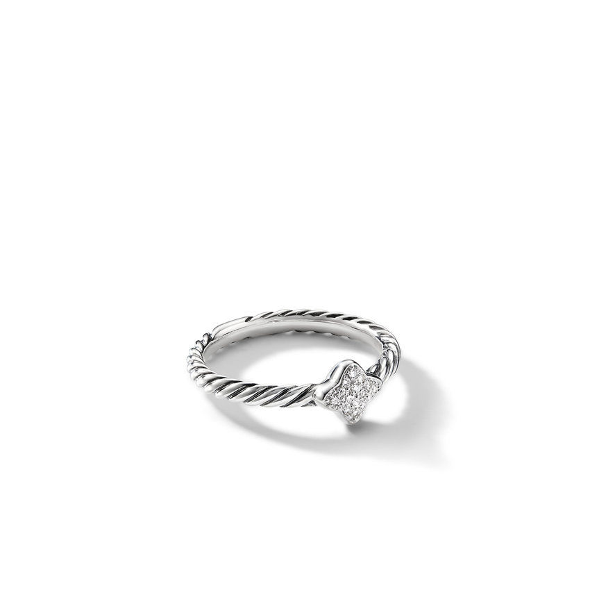 David Yurman Petite Pave Quatrefoil Stack Ring with Diamonds | Size 5