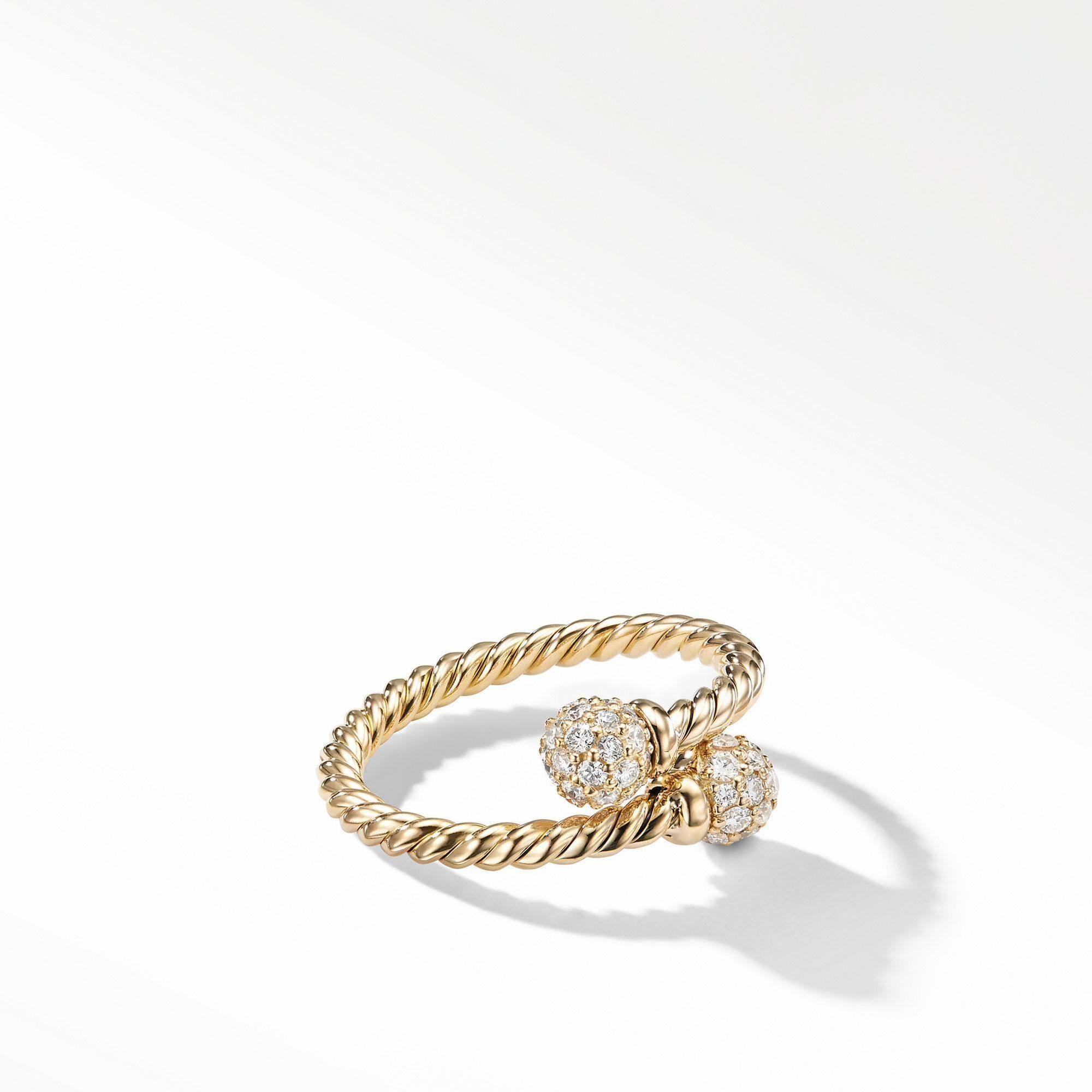 David Yurman Petite Solari Bypass Ring with Diamonds in 18k Gold - Size 6