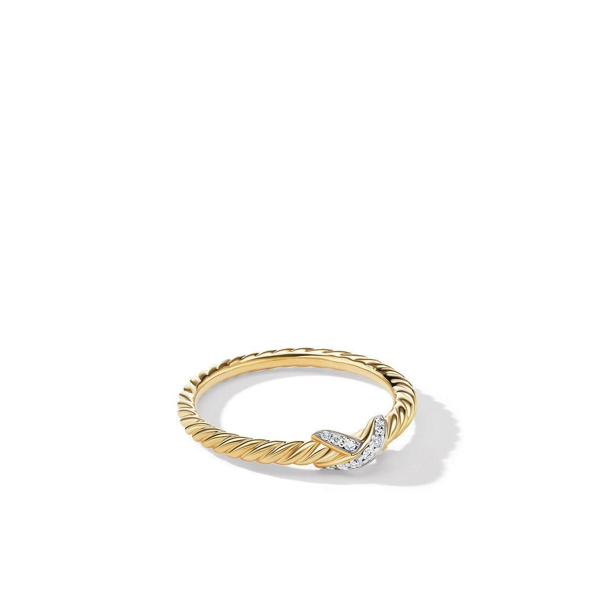 David Yurman Petite X Ring in 18K Yellow Gold with Pave Diamonds 