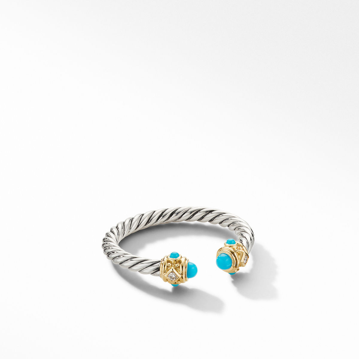 David Yurman Renaissance Ring in Sterling Silver with Turquoise, 14K Yellow Gold and Diamonds - Size 6
