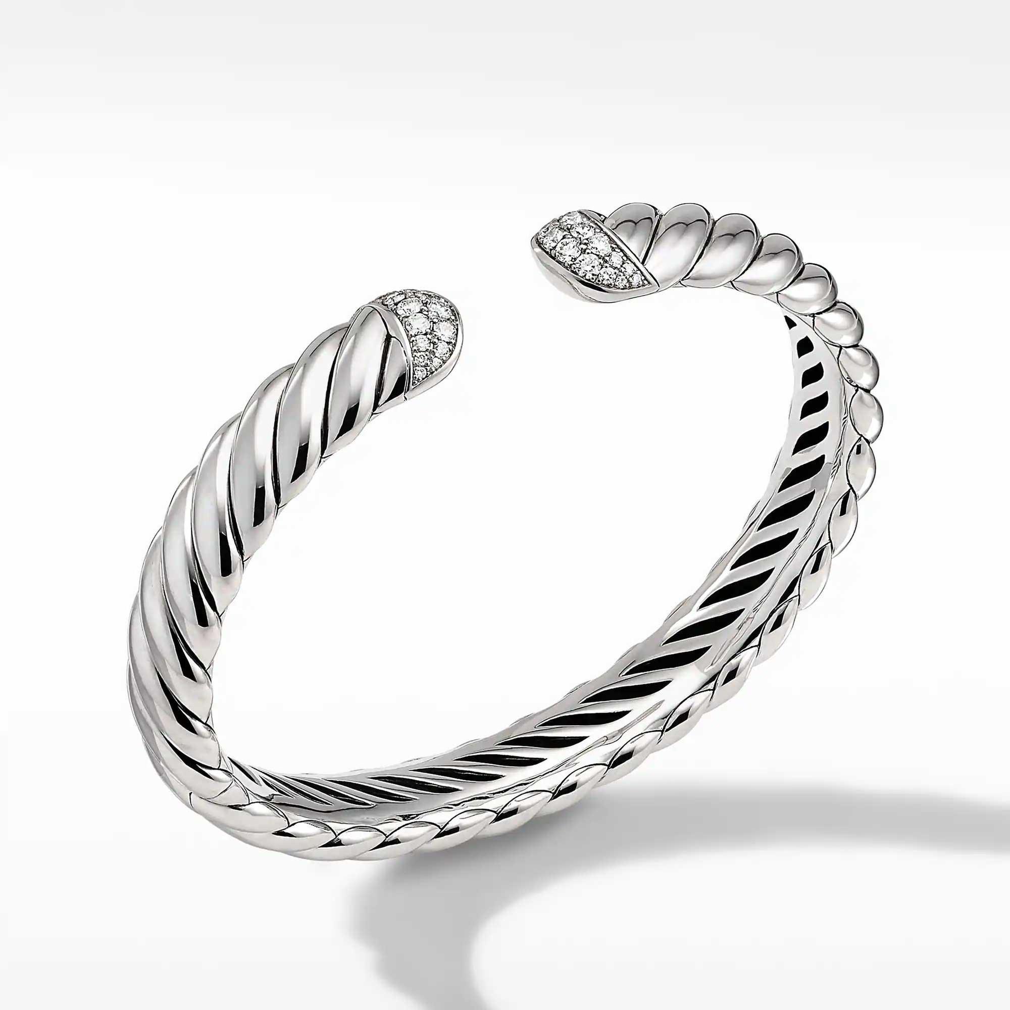 David Yurman Sculpted Cable Cuff Bracelet with Pave Diamonds, 10m