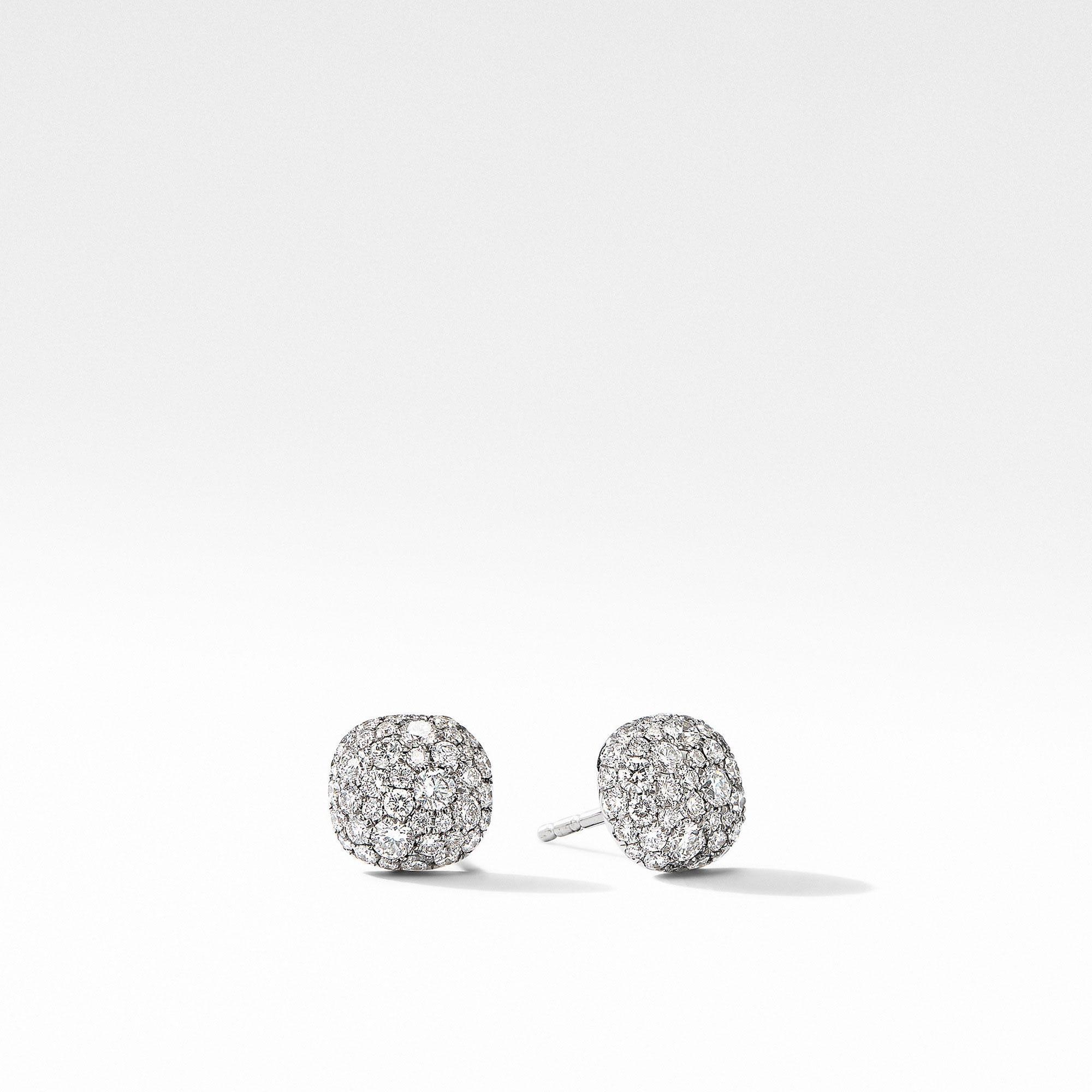 David Yurman Small Cushion Stud Earrings in 18k White Gold with P