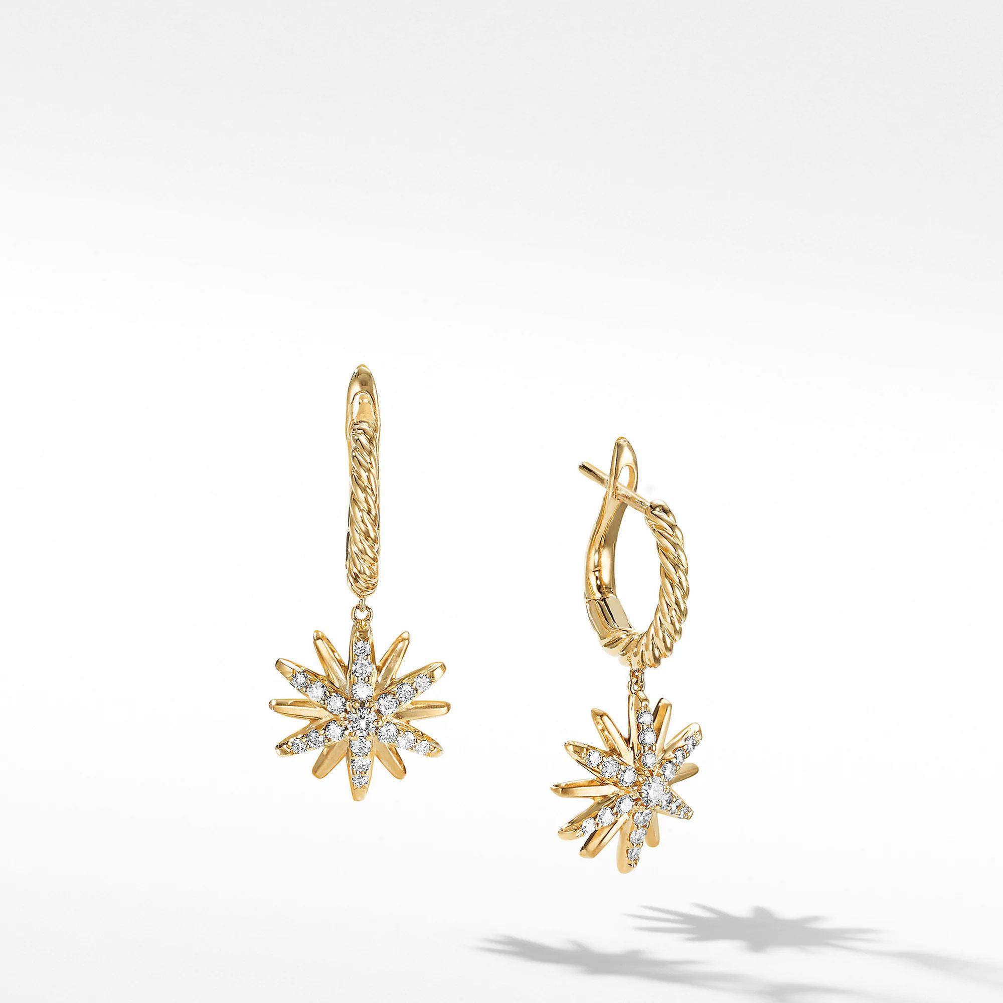 David Yurman Starburst Drop Earrings in 18k Yellow Gold with Pave