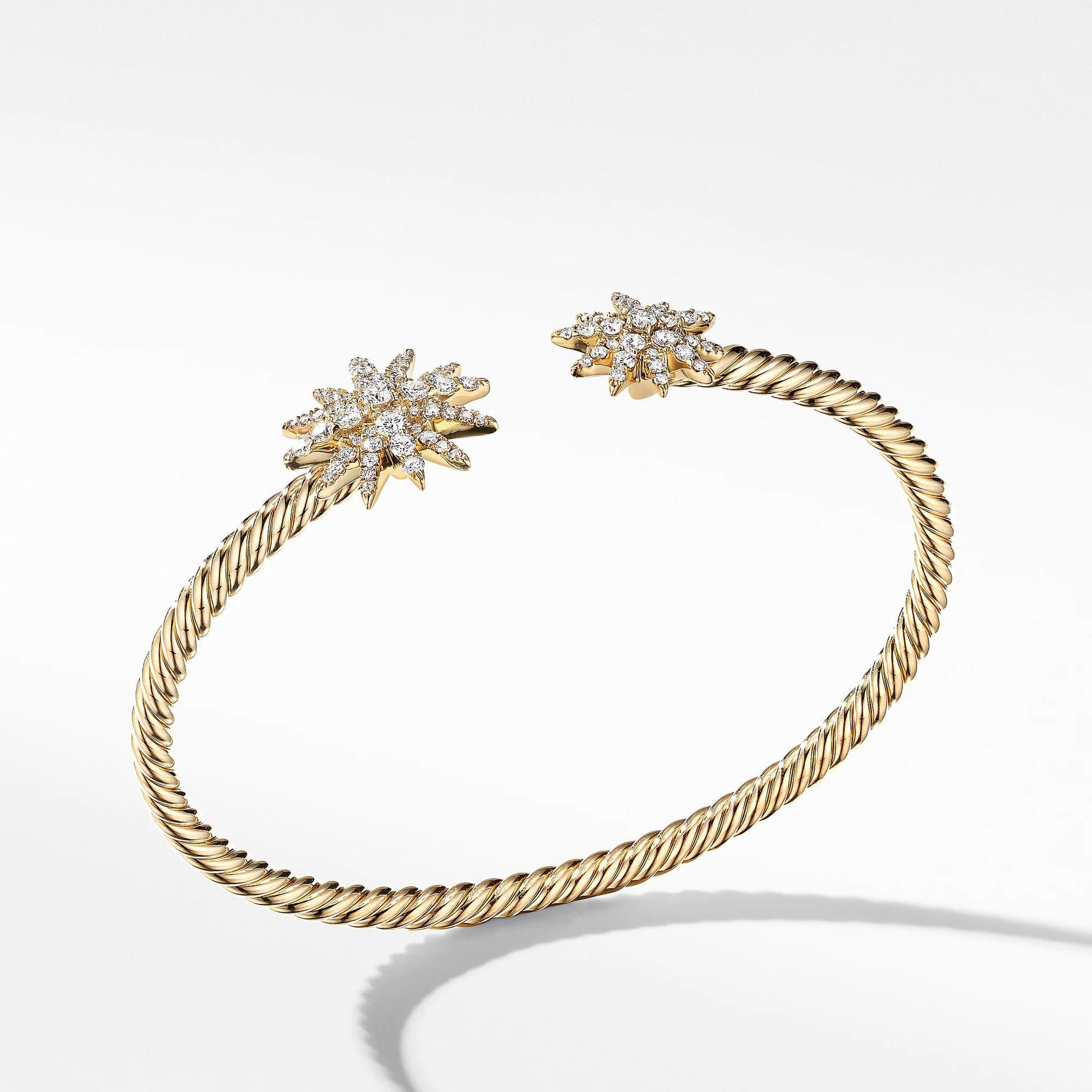 David Yurman Starburst Open Cable Bracelet in 18k Yellow Gold wit
