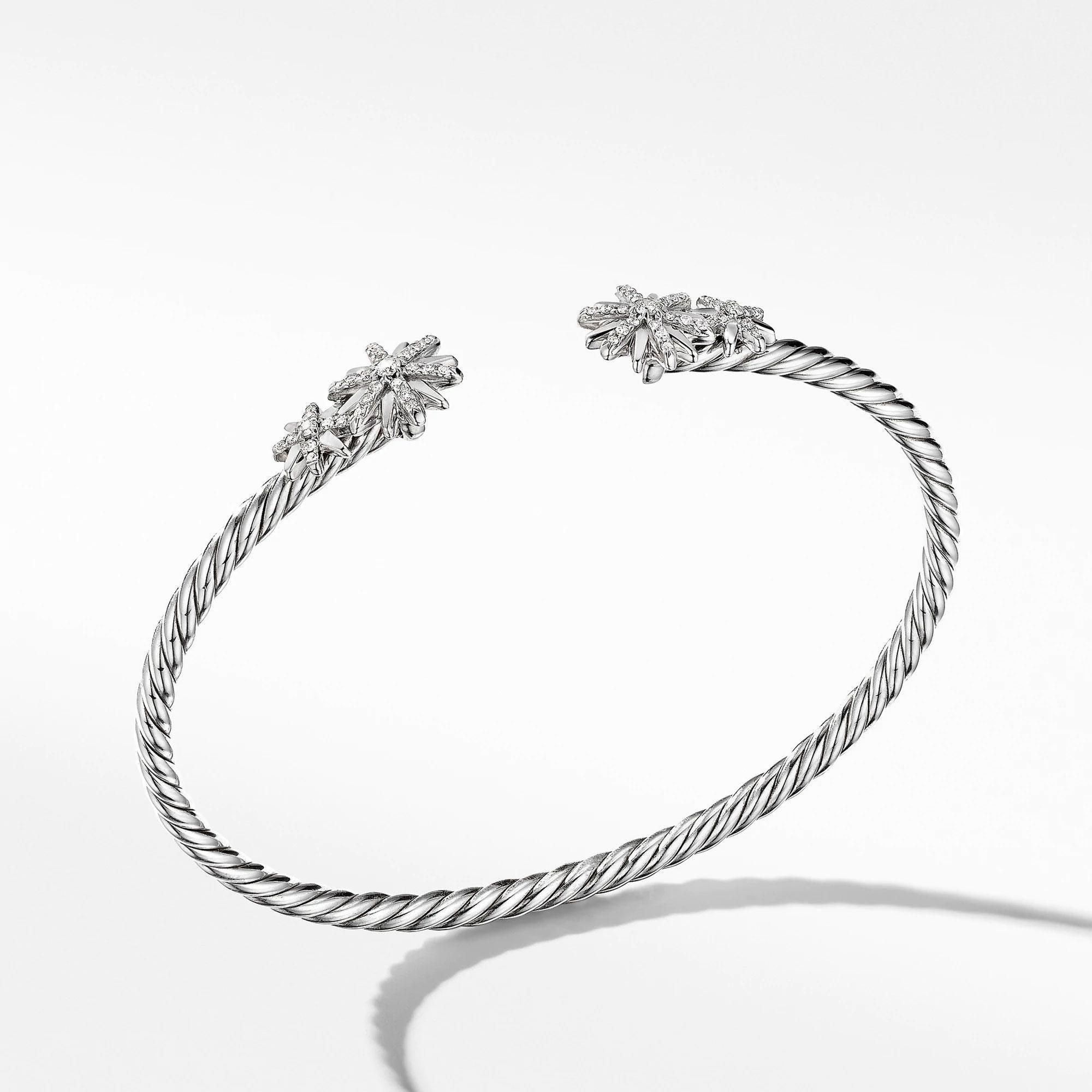 David Yurman Starburst Open Cable Bracelet with Pave Diamonds - M