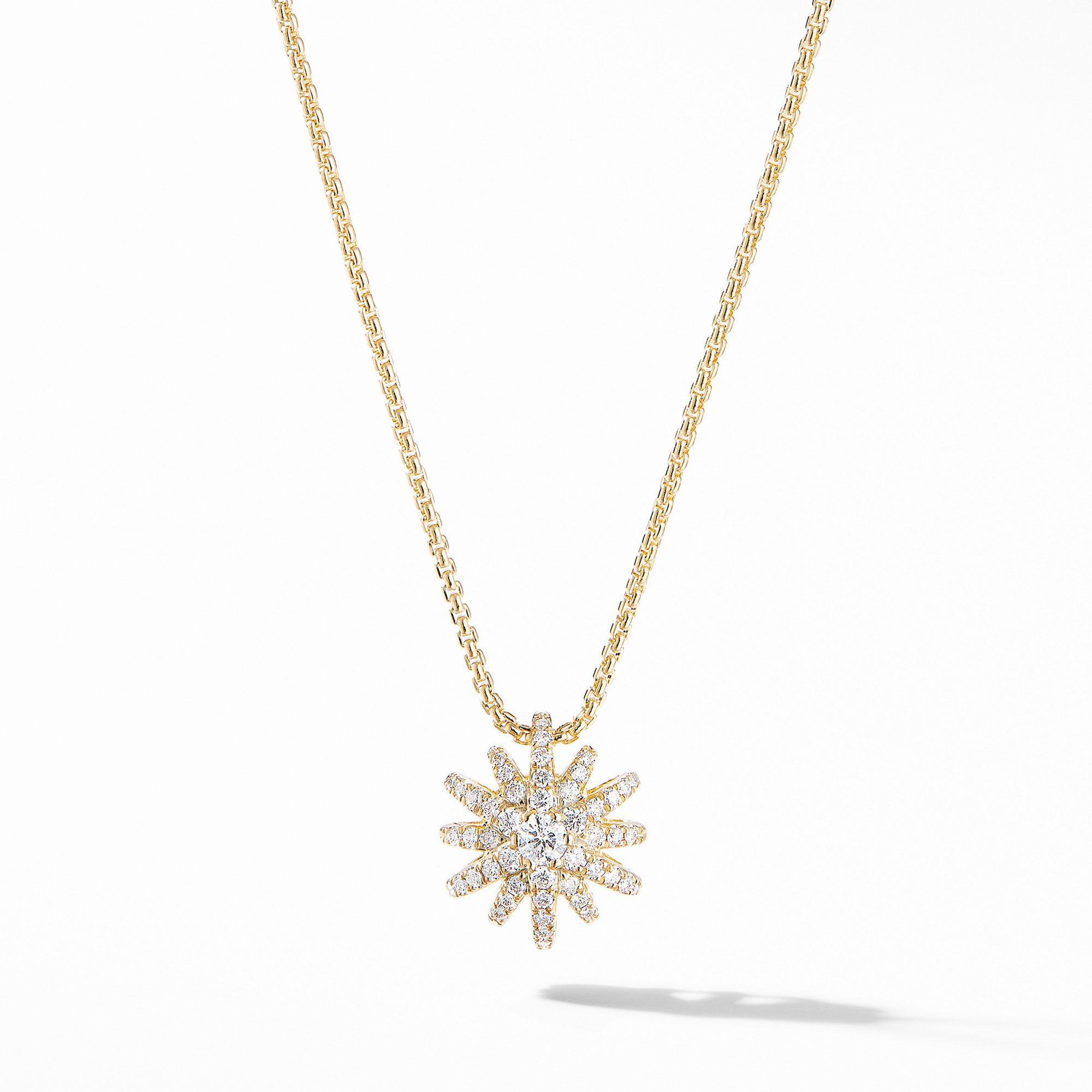 David Yurman Starburst Pendant Necklace in 18k Yellow Gold with Pave Diamonds