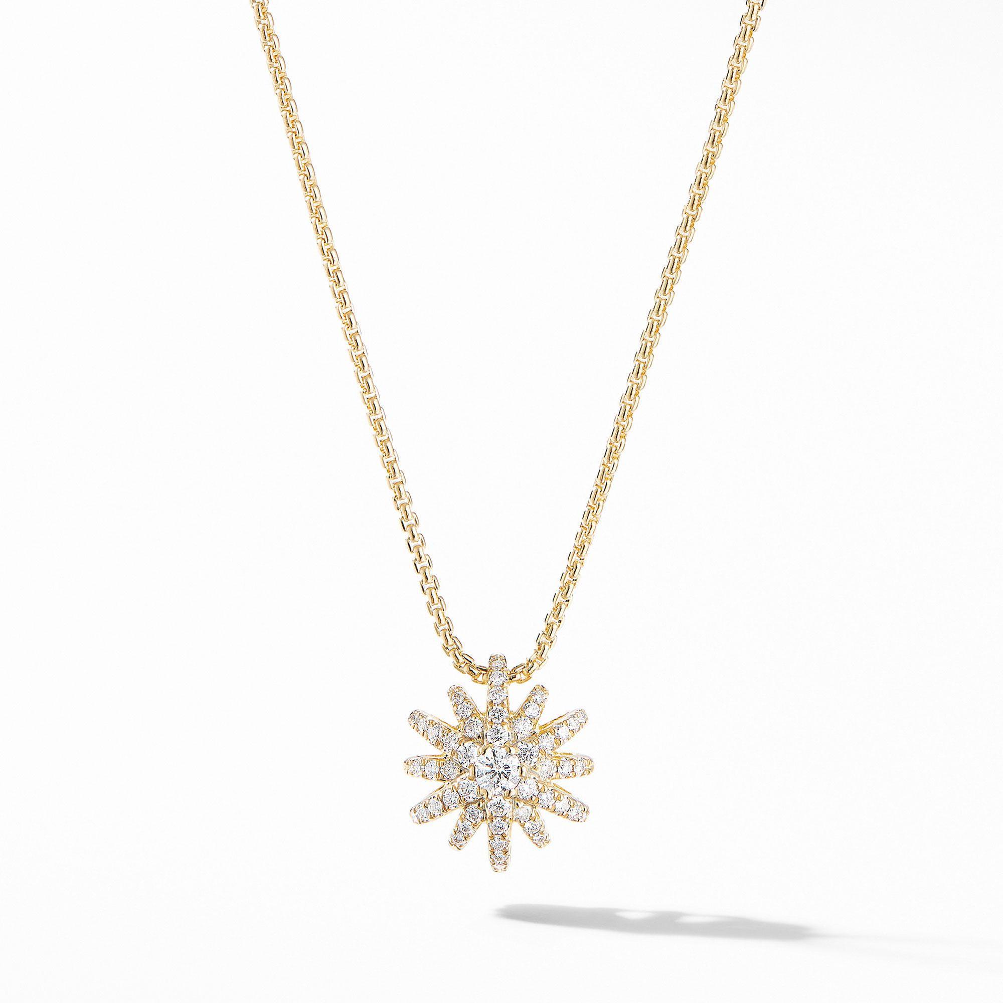 David Yurman Starburst Pendant Necklace in 18k Yellow Gold with Pave Diamonds -  N14839D88ADI17