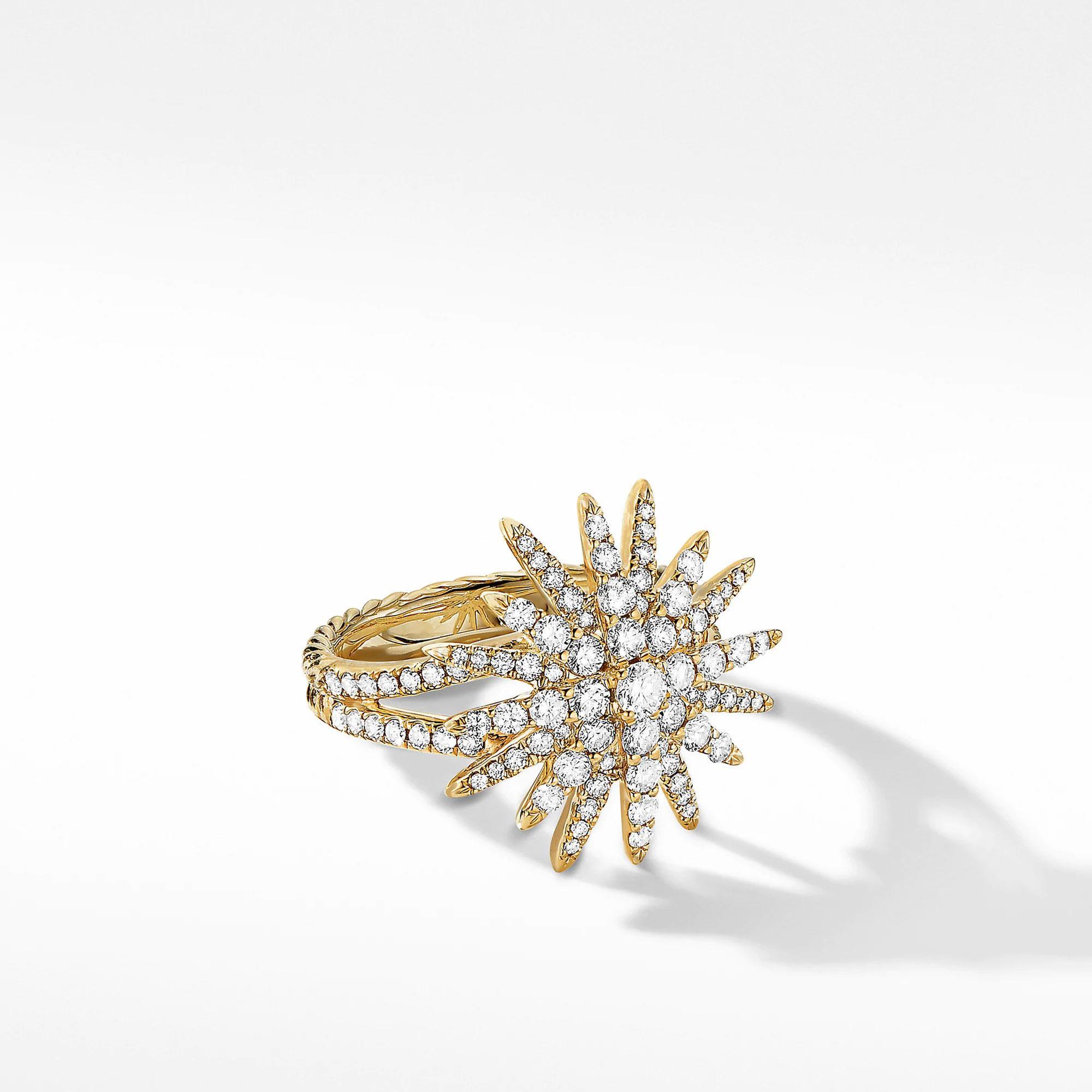 David Yurman Starburst Ring in 18k Yellow Gold with Full Pave Diamonds - Size 7
