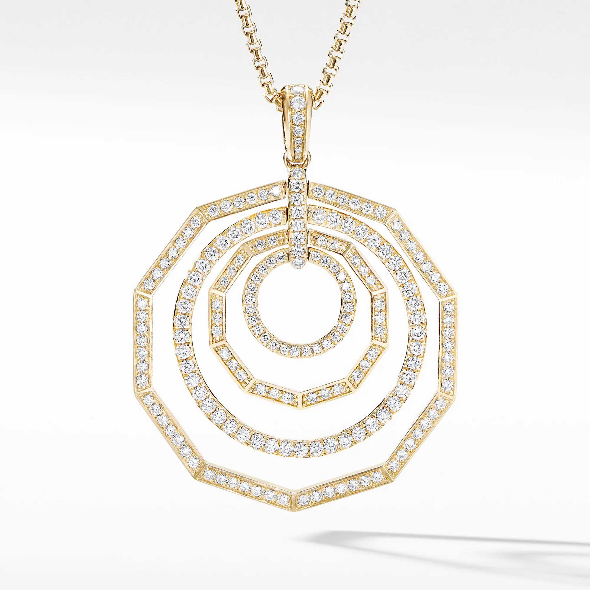 David Yurman Stax Pendant Necklace in 18k Yellow Gold with Full Pave Diamonds -  N14818D88ADI