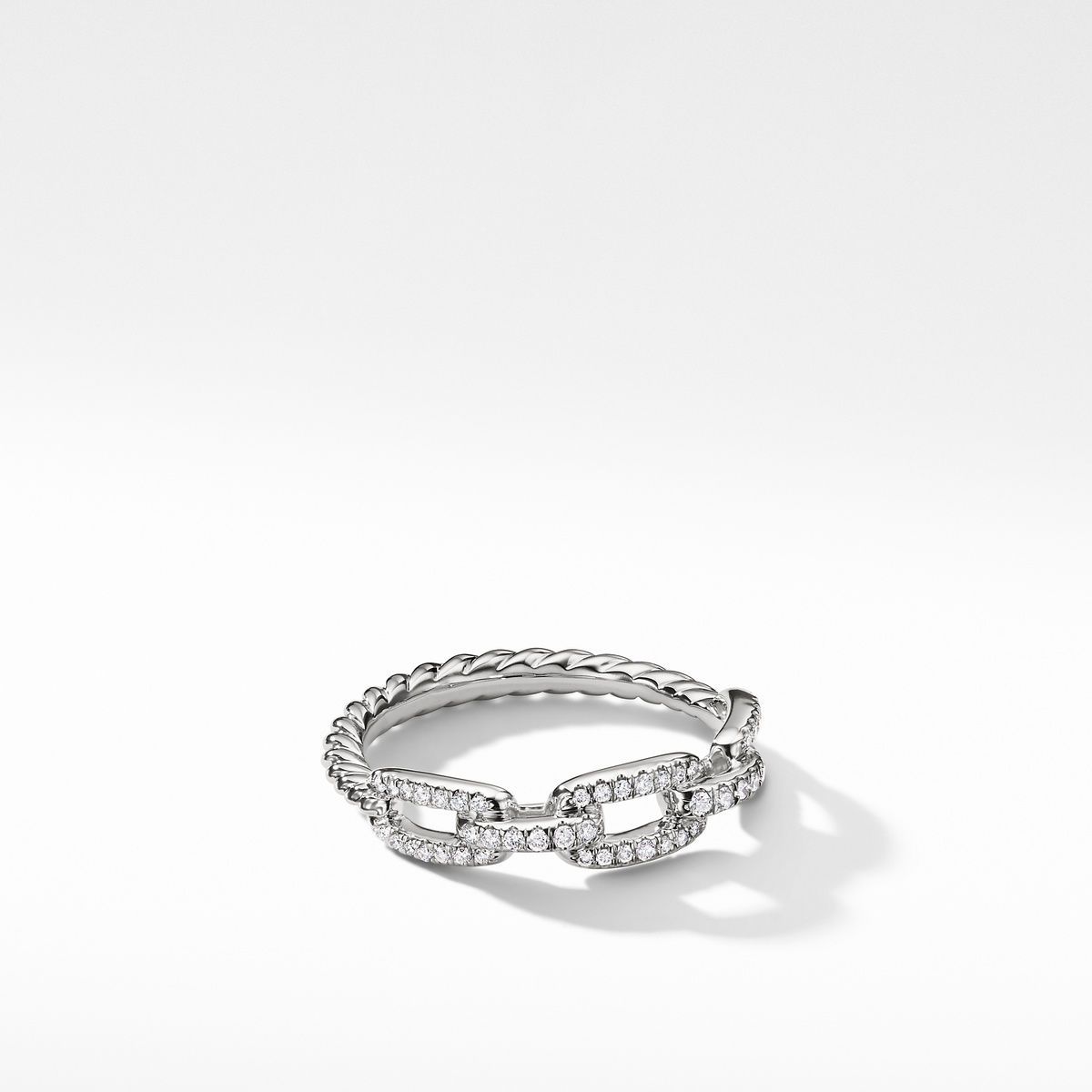 David Yurman Stax Single Row Pave Chain Link Ring with Diamonds in 18K White Gold, 4.5mm | Size 9.5