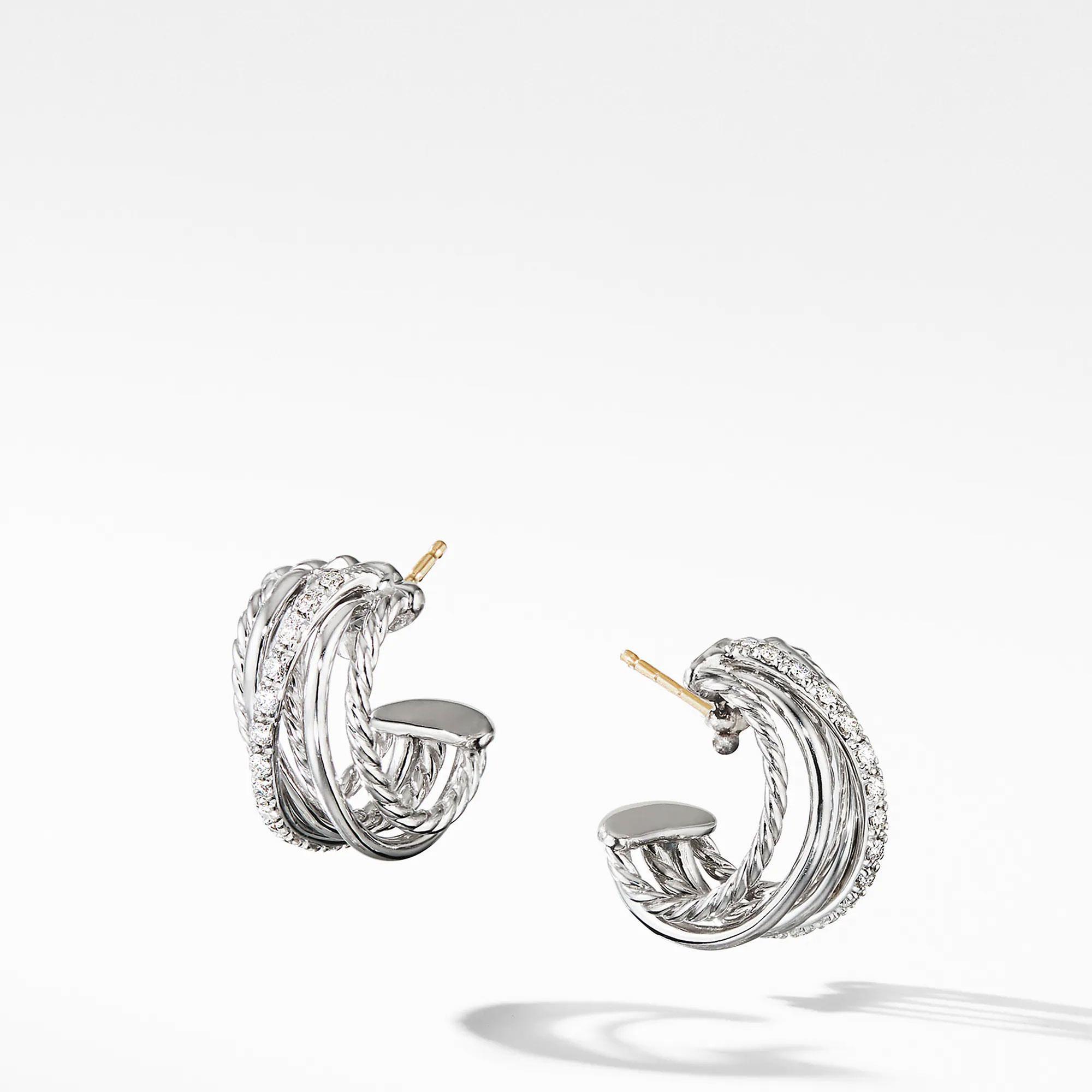 David Yurman The Crossover Collection Huggie Hoop Earrings with D