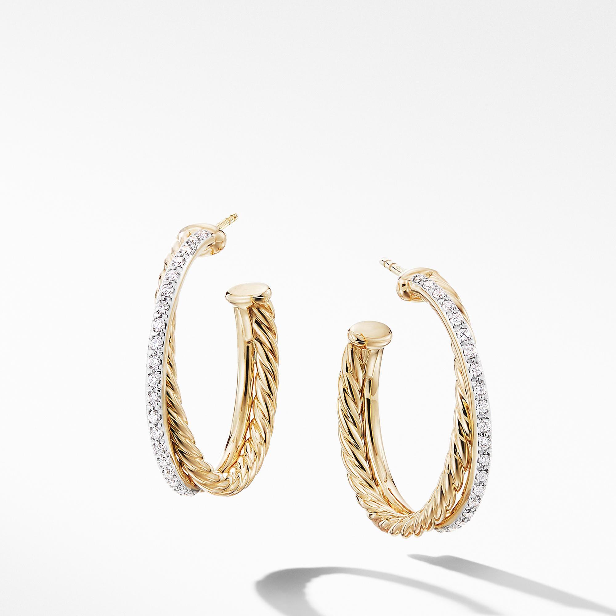 David Yurman The Crossover Collection Medium Hoop Earrings in 18k