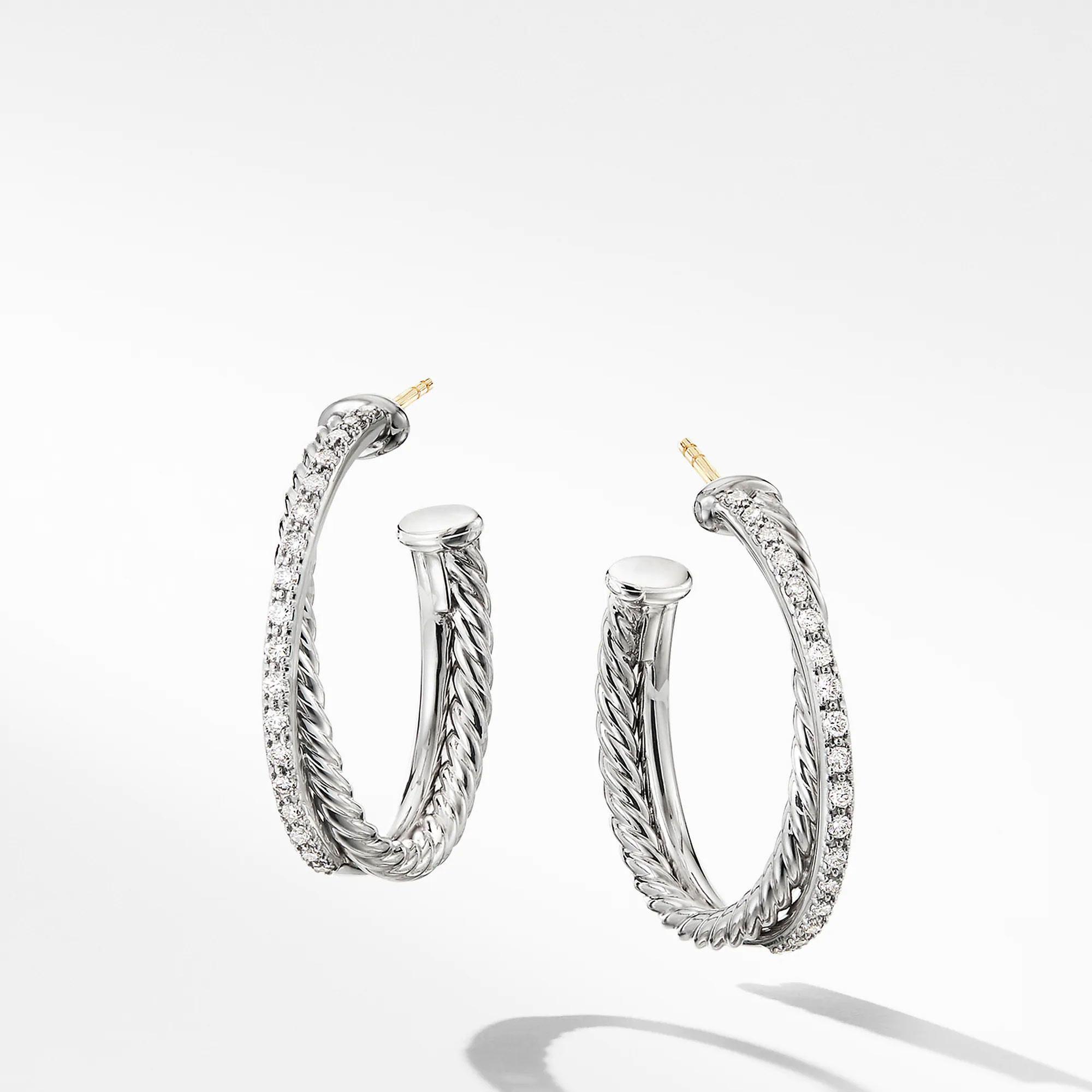David Yurman The Crossover Collection Medium Hoop Earrings with Diamonds