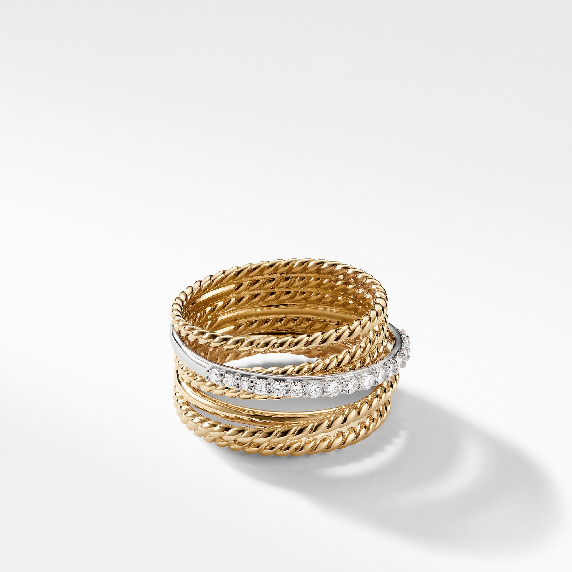 David Yurman Womens The Crossover Collection Wide Ring with Diamonds in 18k Yellow Gold Ring Size 6 4700$