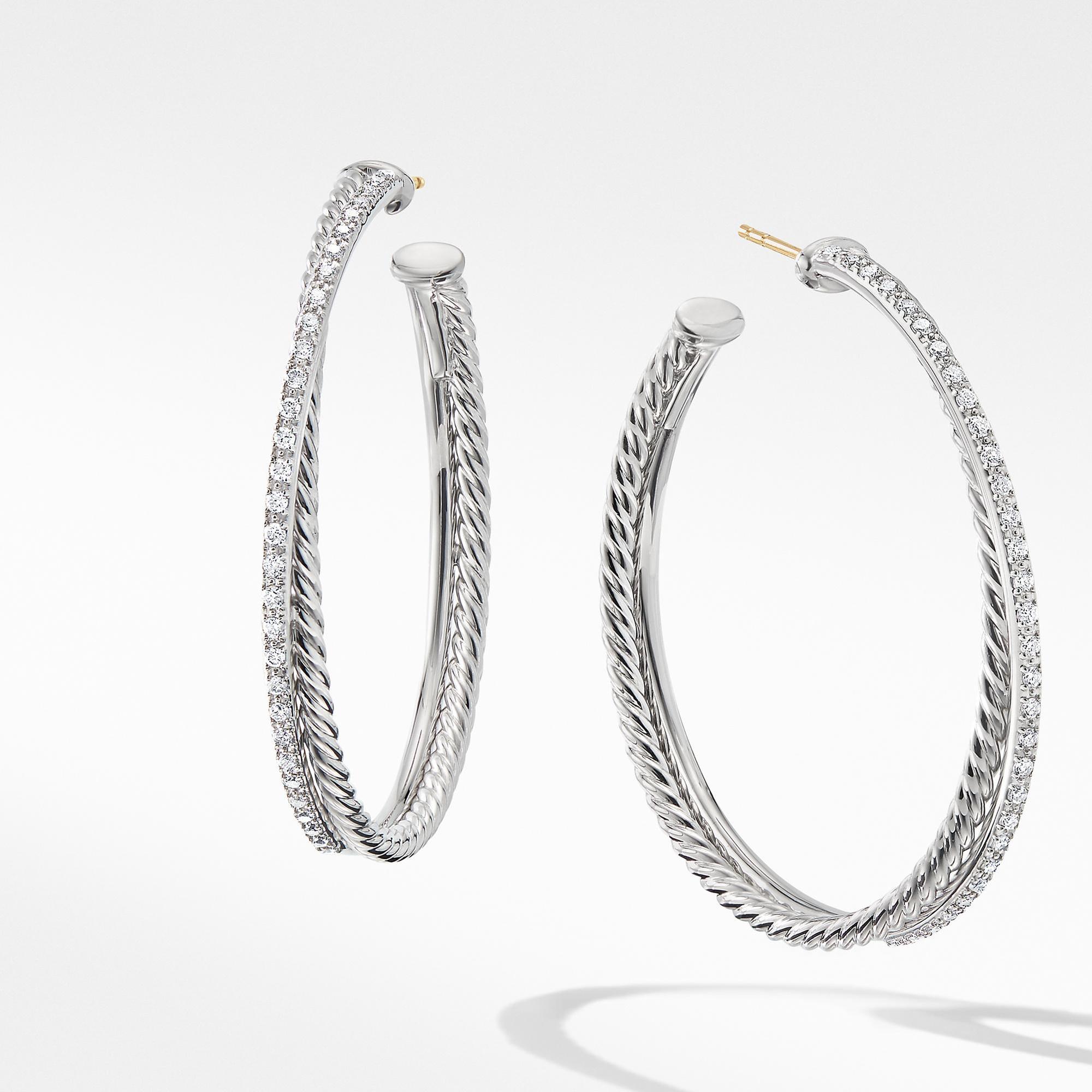David Yurman The Crossover Collection XL Hoop Earrings with Diamo