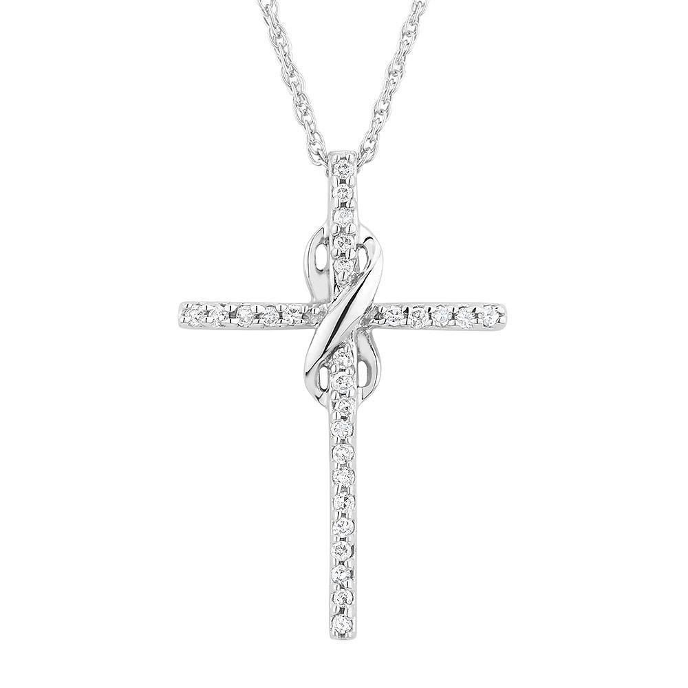 Sterling Silver Diamond Cross and Infinity Pendant Necklace 1/6ctw