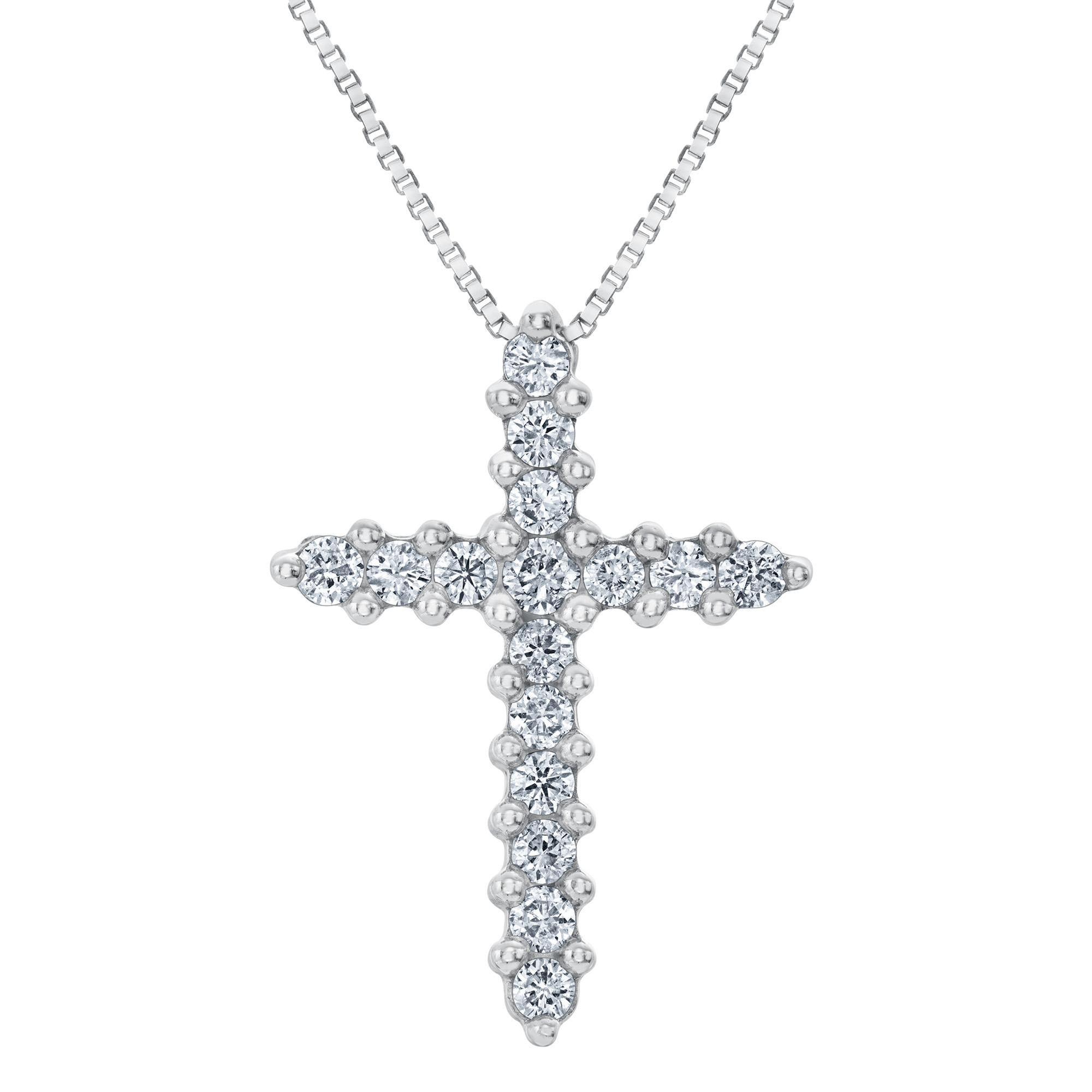 White Gold Diamond Cross Pendant Necklace 1/4ctw