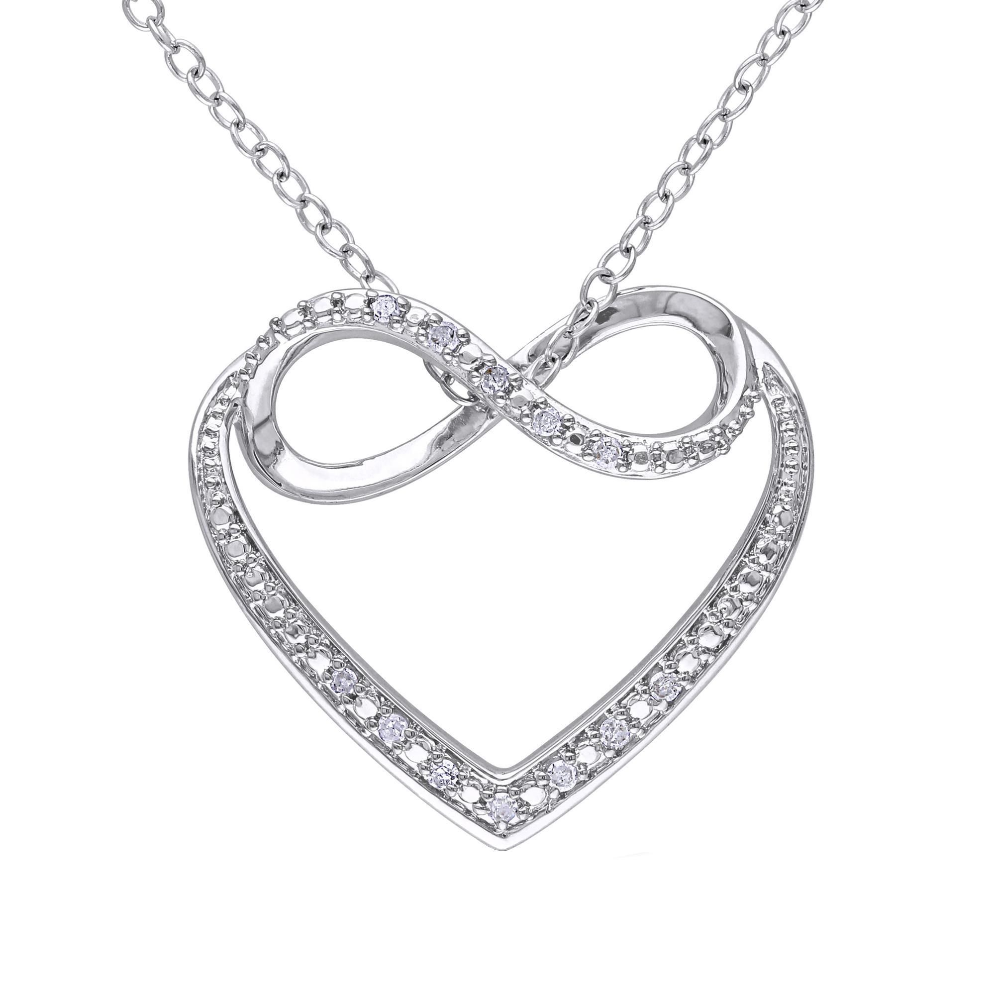 Diamond Infinity Heart Sterling Silver Pendant 1/15ctw
