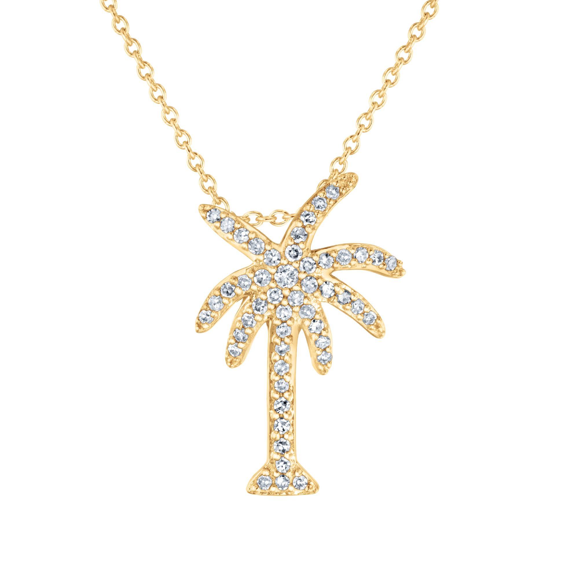 Diamond Palm Tree Pendant Necklace 1/5ctw