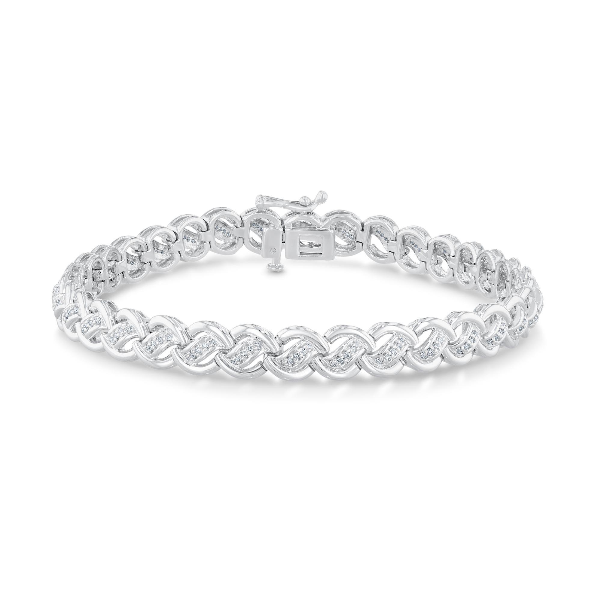 Diamond Sterling Silver Interlocking Link Bracelet 1/2ctw -  REEDS, X2991SS