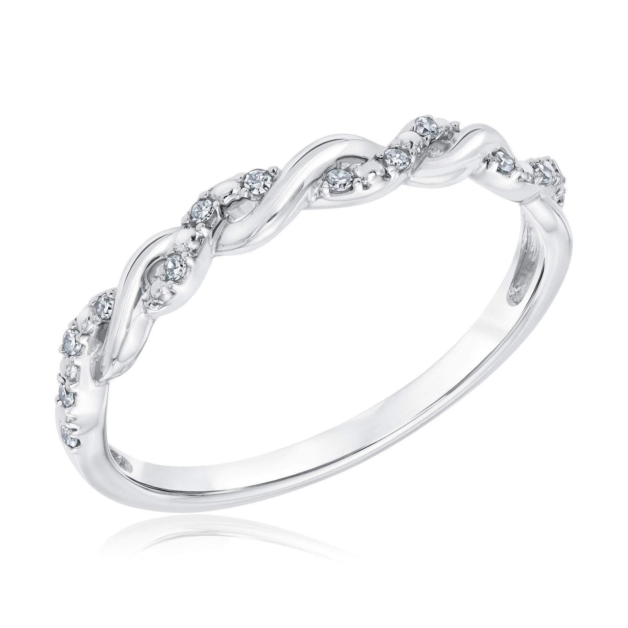 Diamond Twist White Gold Stackable Ring 1/15ctw