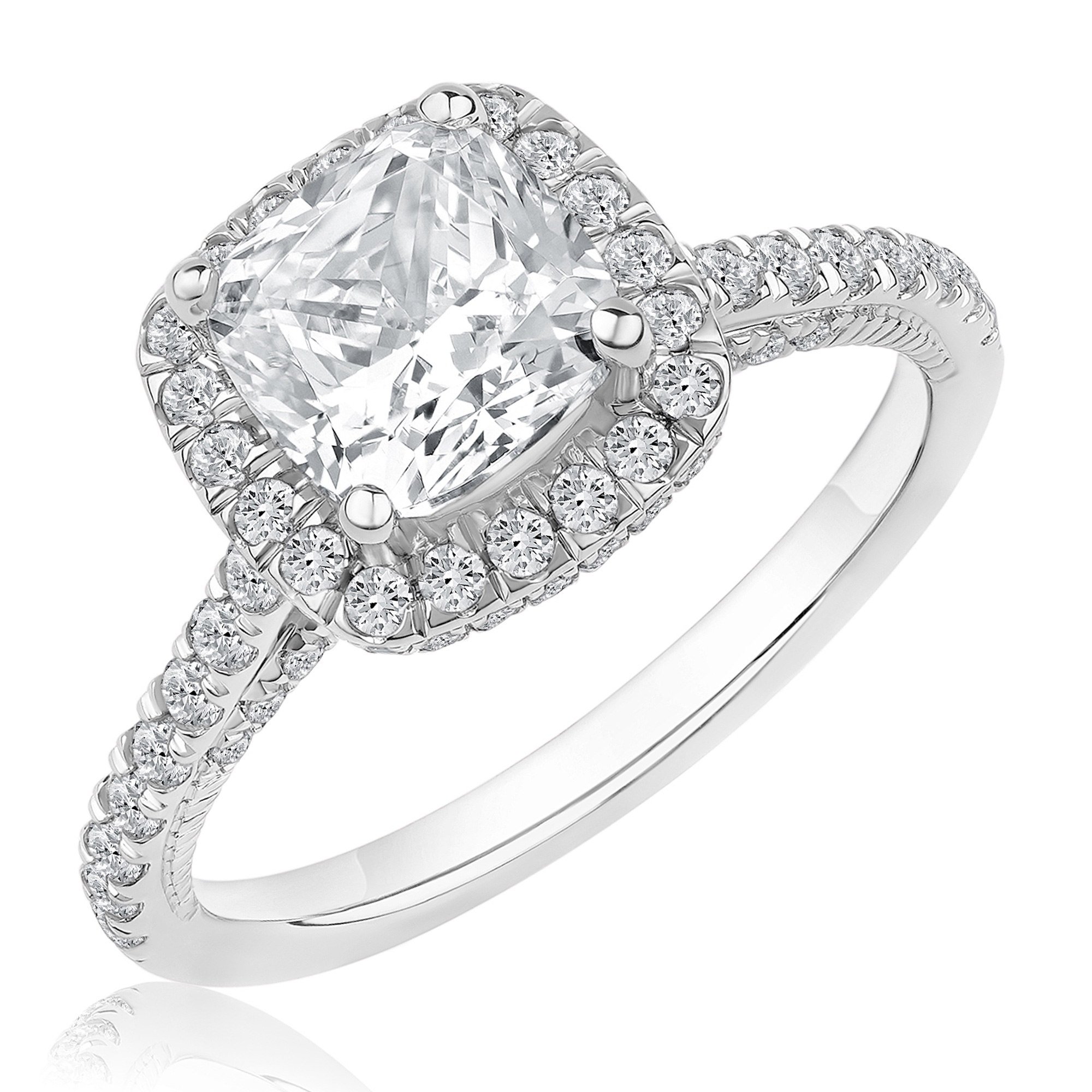 REEDS Women's Downton Abbey 2 3/4Ctw Cushion Lab Grown Diamond Halo White Gold Engagement Ring - Lady Edith - Size 6