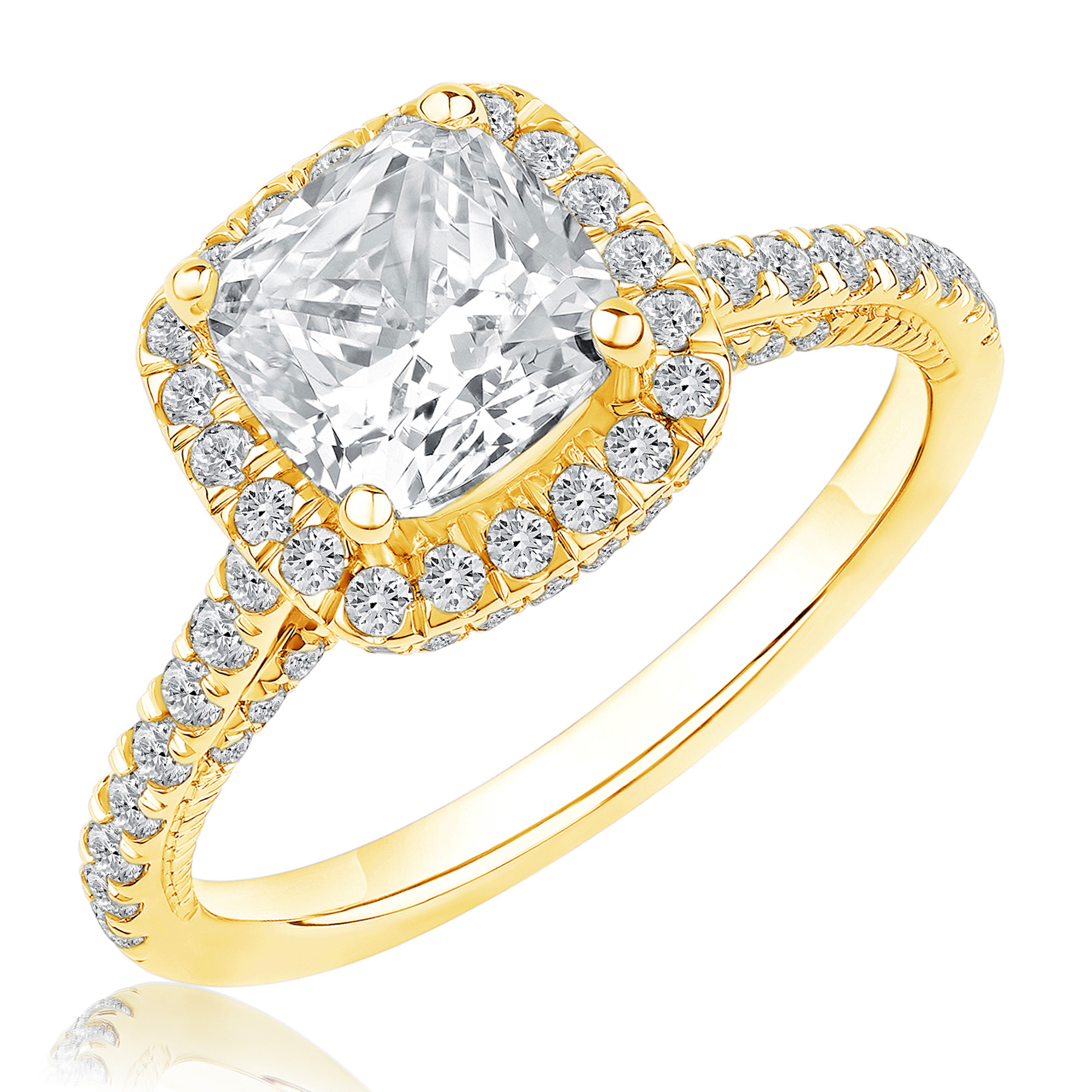 REEDS Womens Downton Abbey 2 34Ctw Cushion Lab Grown Diamond Halo Yellow Gold Engagement Ring - Lady Rose Ring Size 9 5000$
