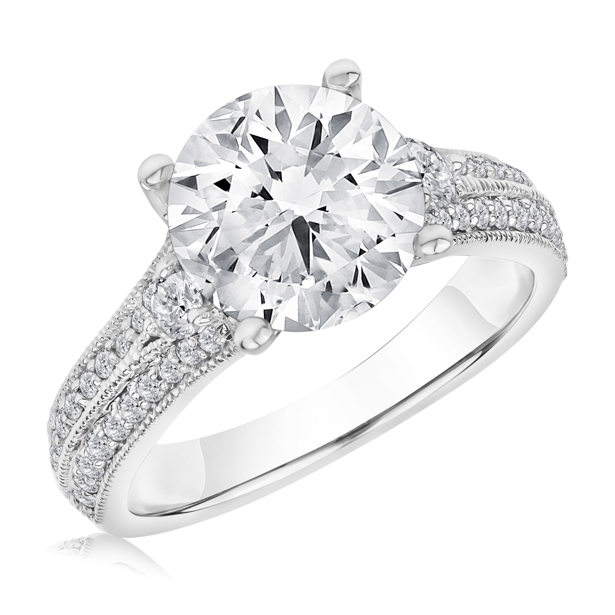 REEDS Women's Downton Abbey 3 1/2Ctw Round Lab Grown Diamond White Gold Engagement Ring - Lady Edith  Ring Size: 5.5