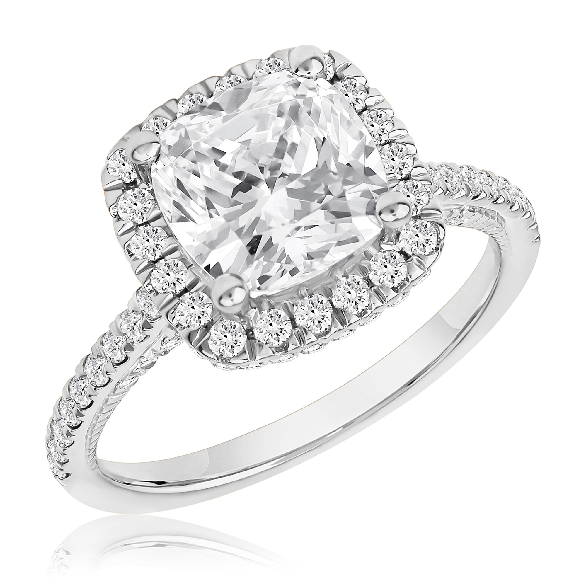 REEDS Womens Downton Abbey 3 34Ctw Cushion Lab Grown Diamond Halo White Gold Engagement Ring - Lady Edith Ring Size 55 7600$