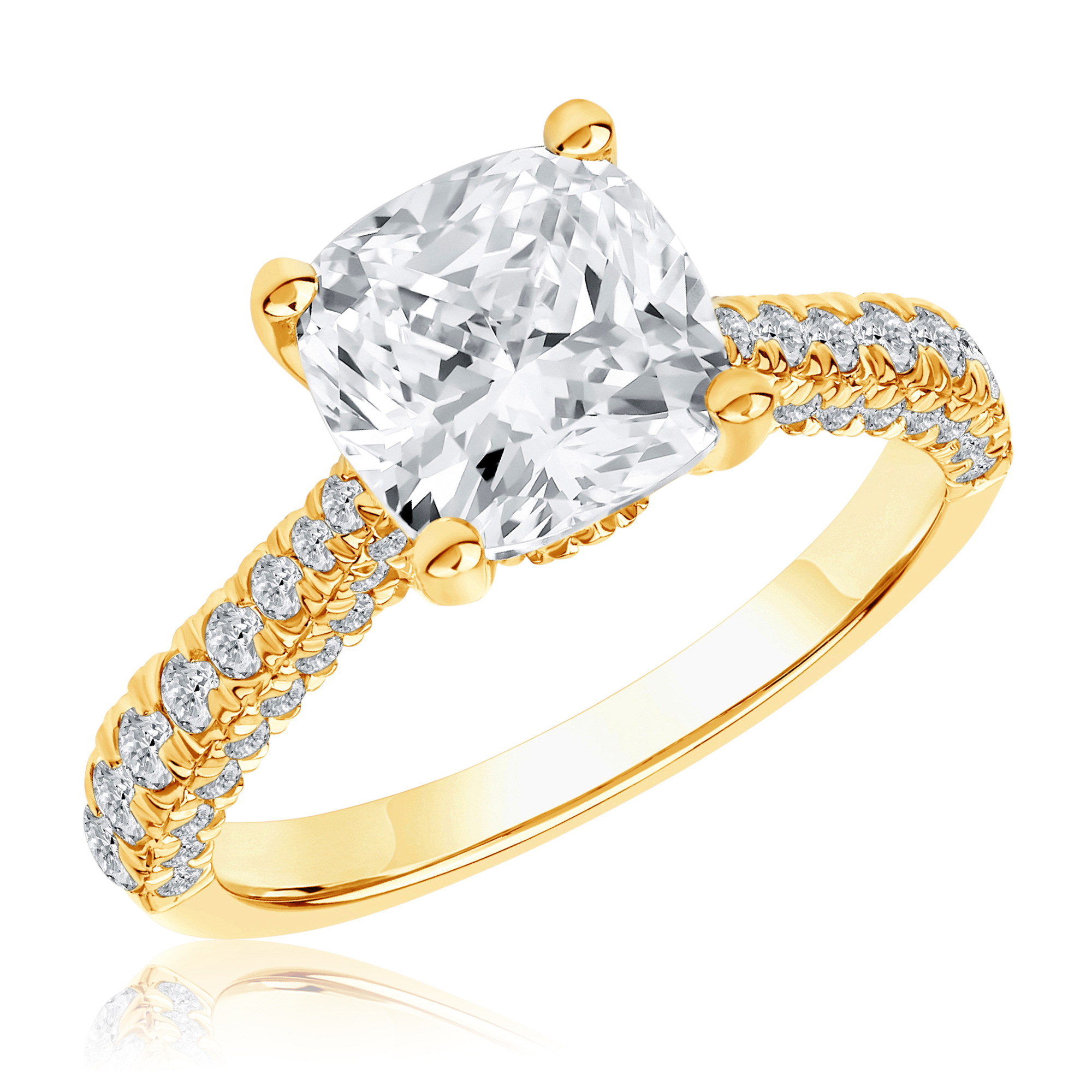 REEDS Women's Downton Abbey 3 3/4Ctw Cushion Lab Grown Diamond Yellow Gold Engagement Ring - Lady Rose  Ring Size: 9.5