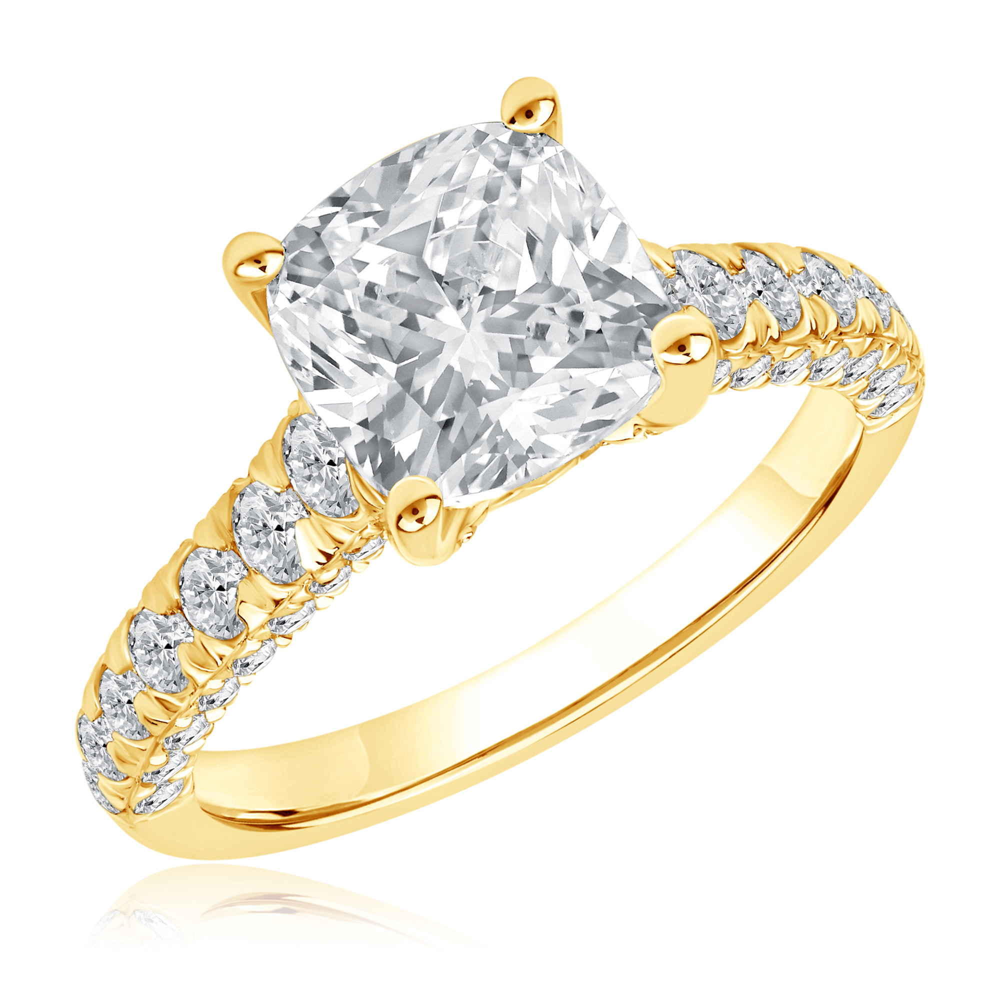 REEDS Women's Downton Abbey 4Ctw Cushion Lab Grown Diamond Yellow Gold Engagement Ring - Lady Rose  Ring Size: 5